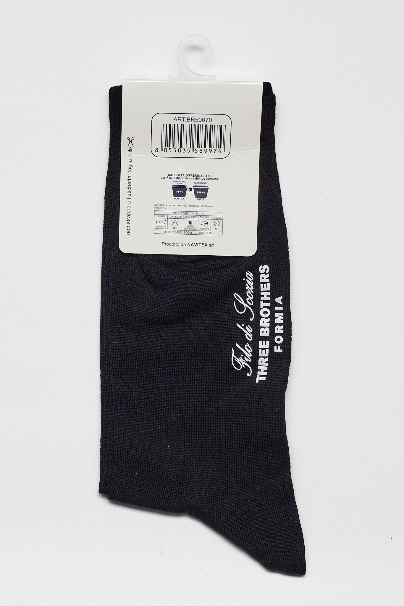 3 Calze Corte | Filo Di Scozia - Rimagliato a Mano | Nero