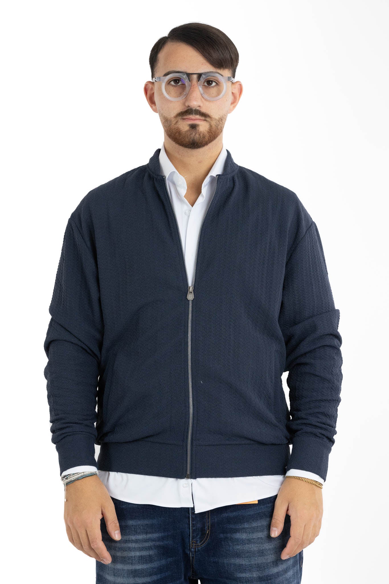 Cardigan Baseball con Zip Lavorato 105 | 2 per €40 | Blu