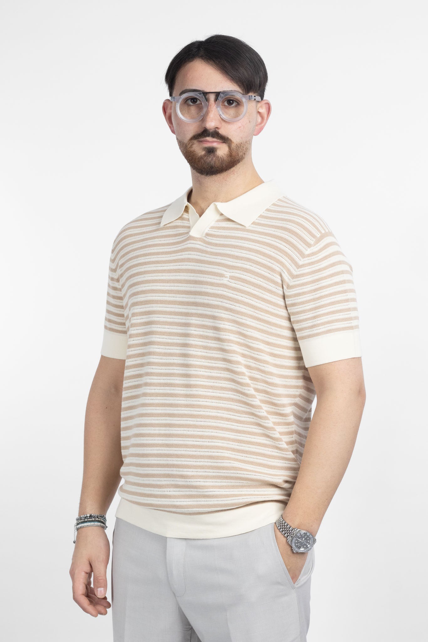 Polo Derby a Righe Traforata | 2 per €60 | Panna