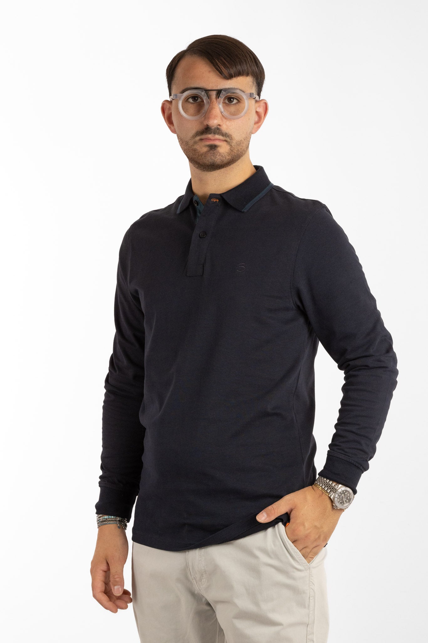 Polo Manica Lunga Caldo Cotone Basic | 2 per €50 | Blu