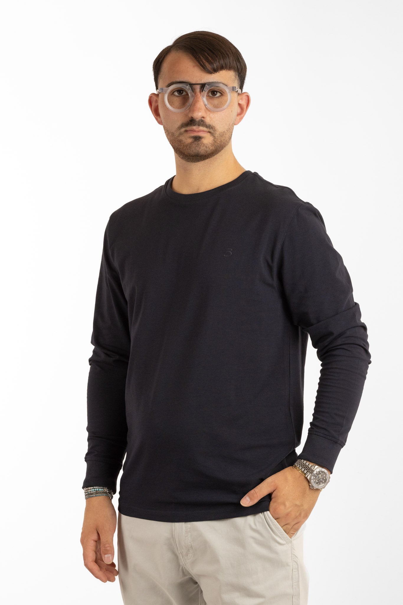 T-Shirt Manica Lunga Caldo Cotone Basic | 2 per €40 | Blu