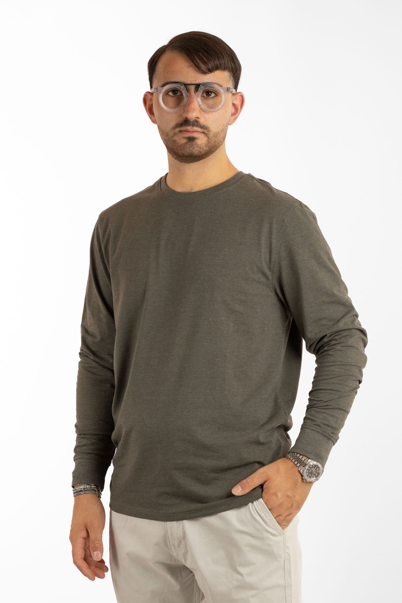 T-Shirt Manica Lunga Caldo Cotone Basic | 2 per €40 | Verde