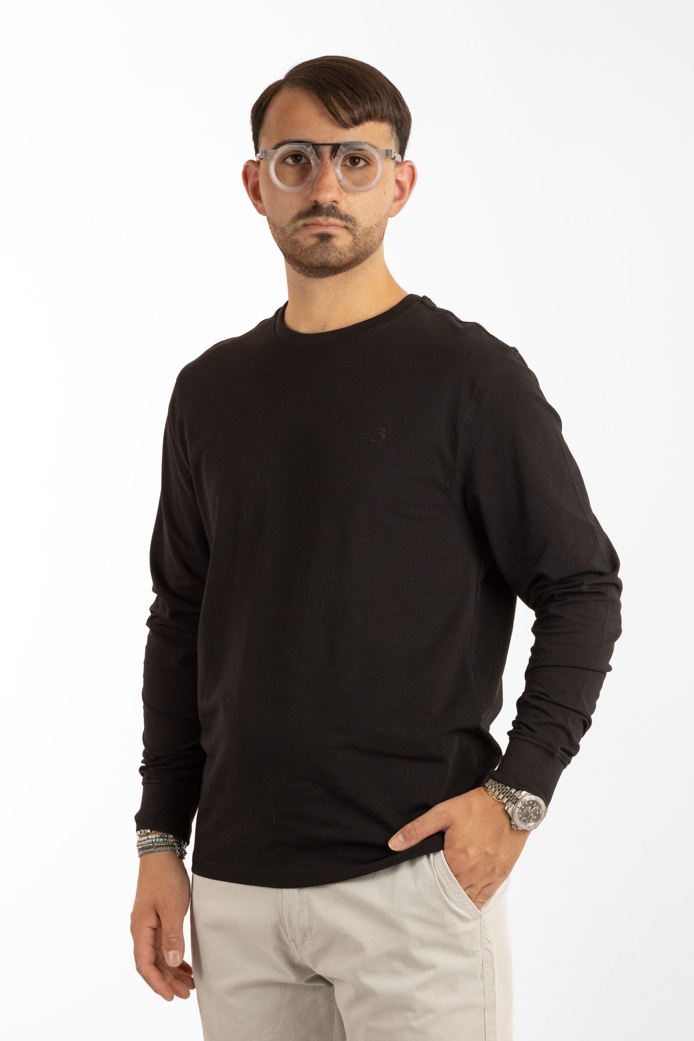 T-Shirt Manica Lunga Caldo Cotone Basic | 2 per €40 | Nera