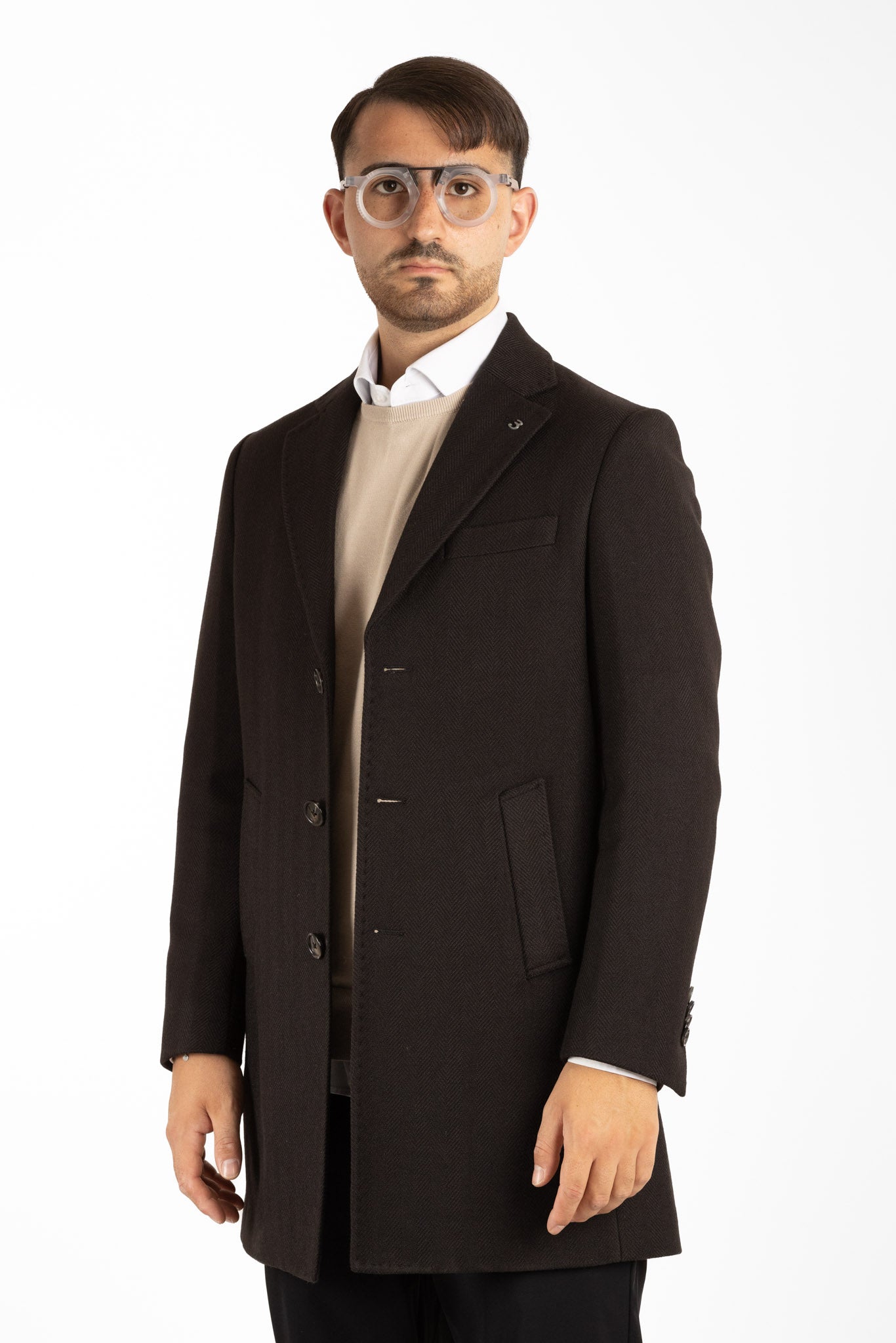 Manteau en tissu à chevrons | Noir