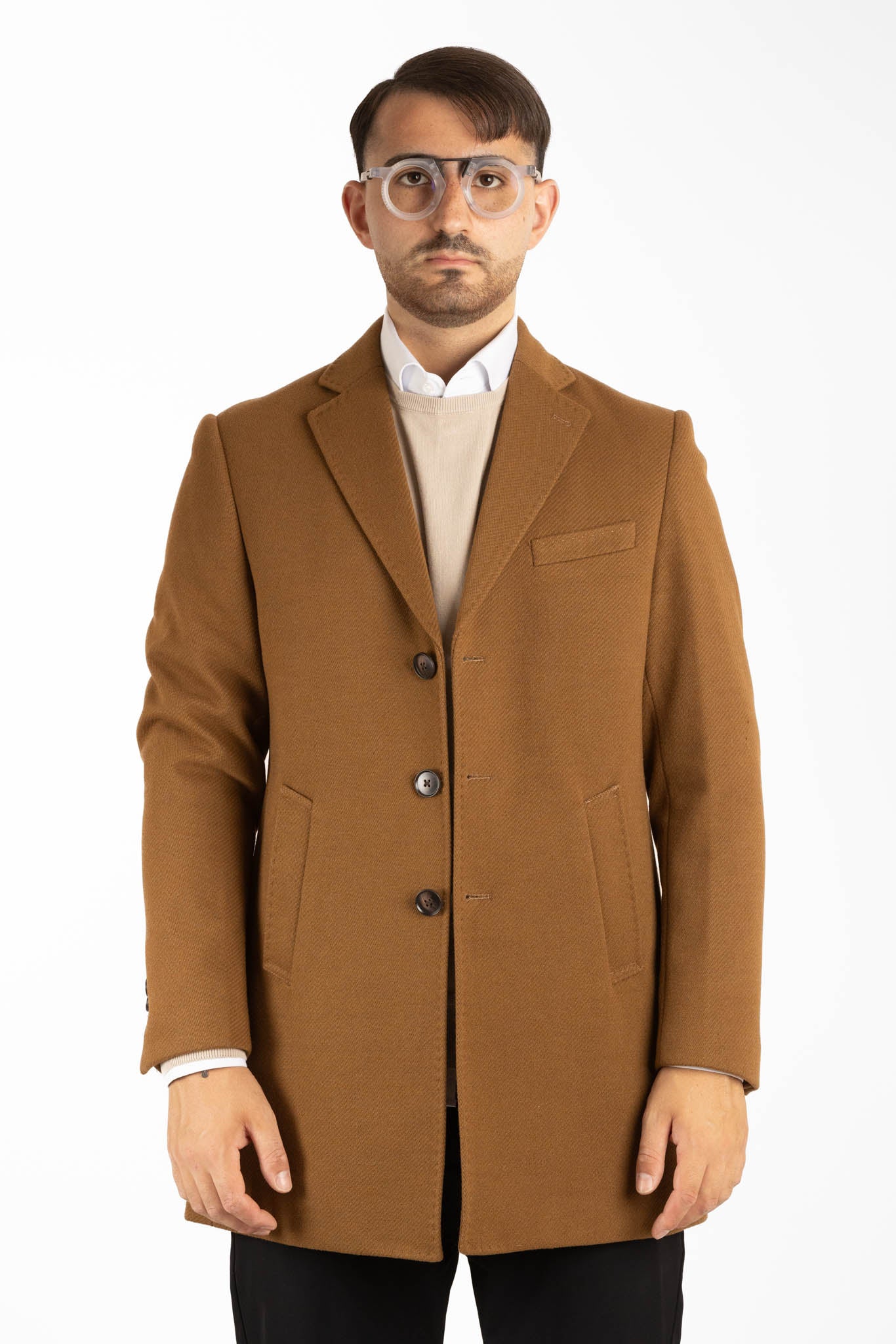 Manteau en tissu à chevrons | Chameau