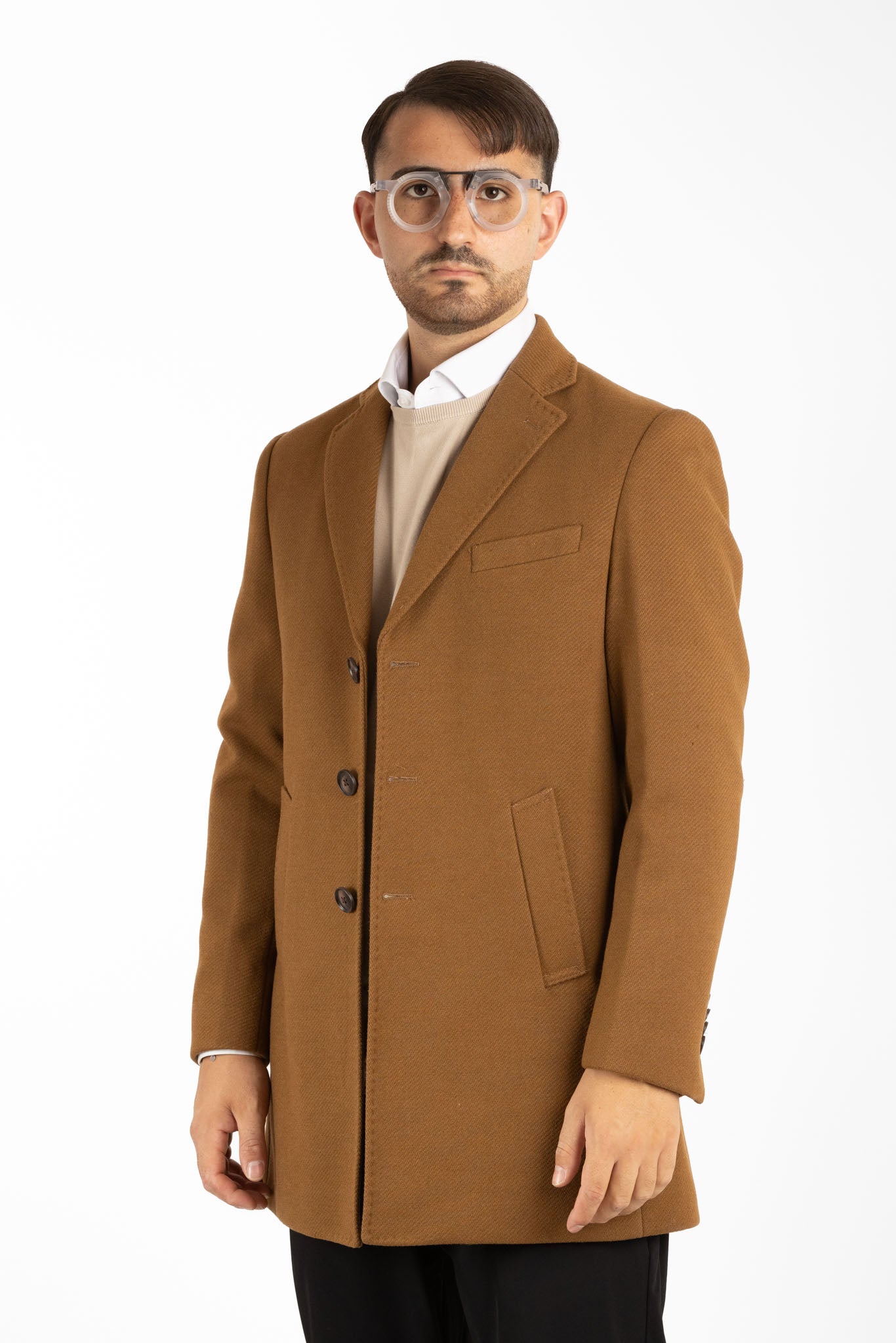 Manteau en tissu à chevrons | Chameau