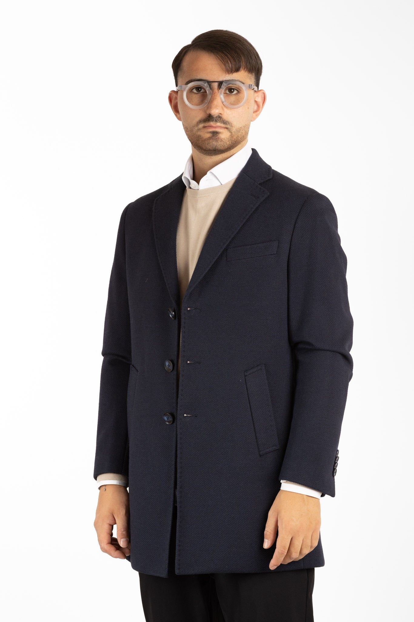 Manteau en tissu à chevrons | Bleu