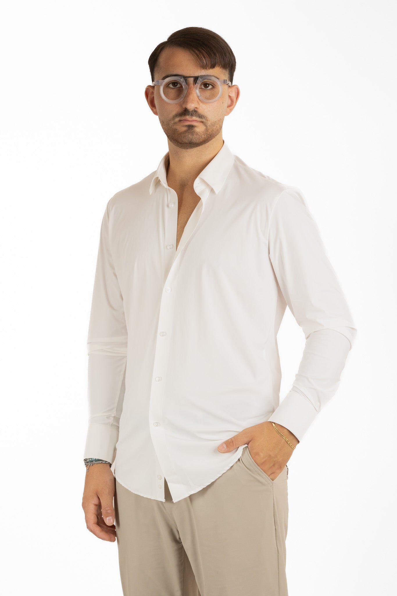 Chemise Active sans repassage, slim et super élastique | Blanche