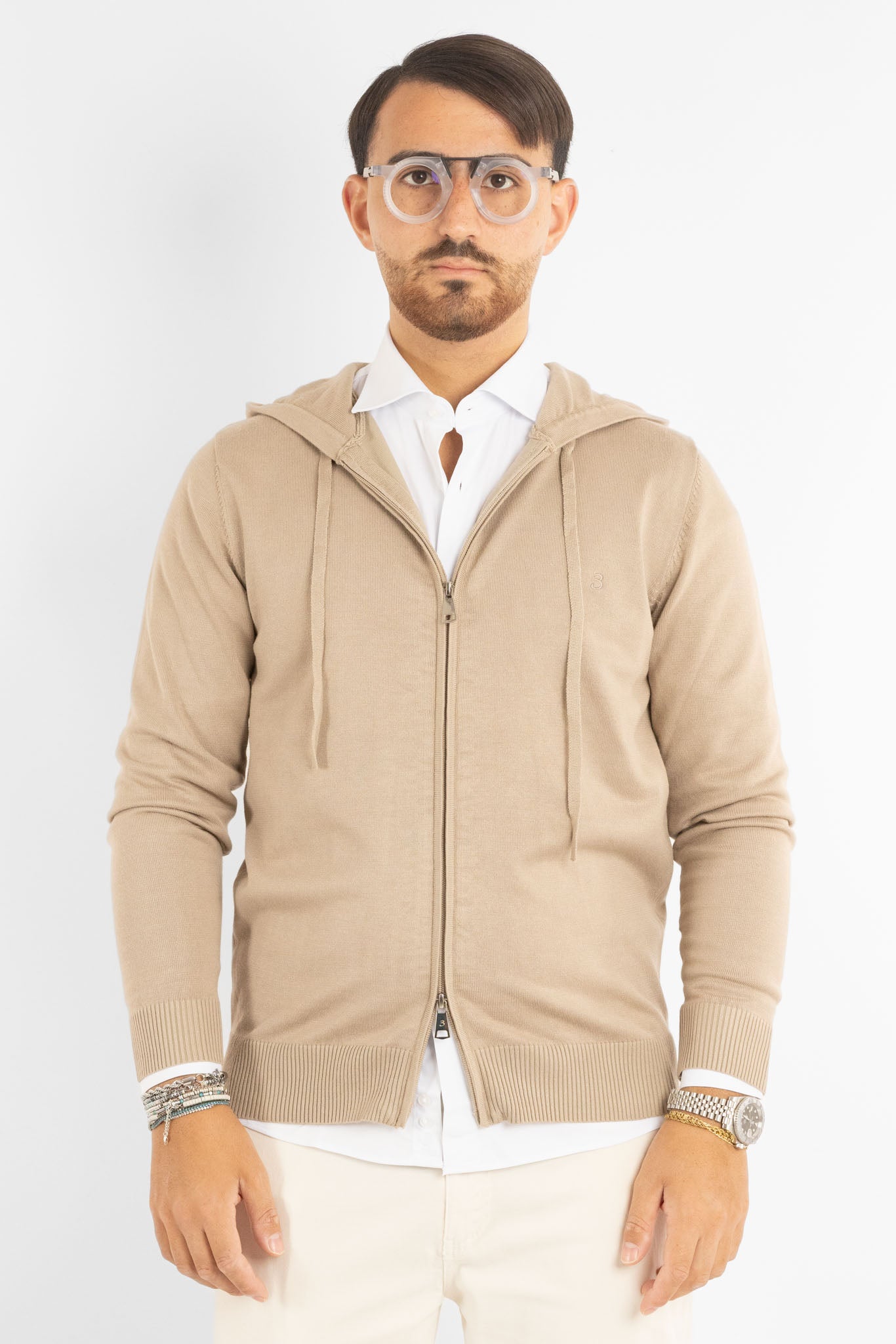 Cardigan Basic Zip e Cappuccio | Beige