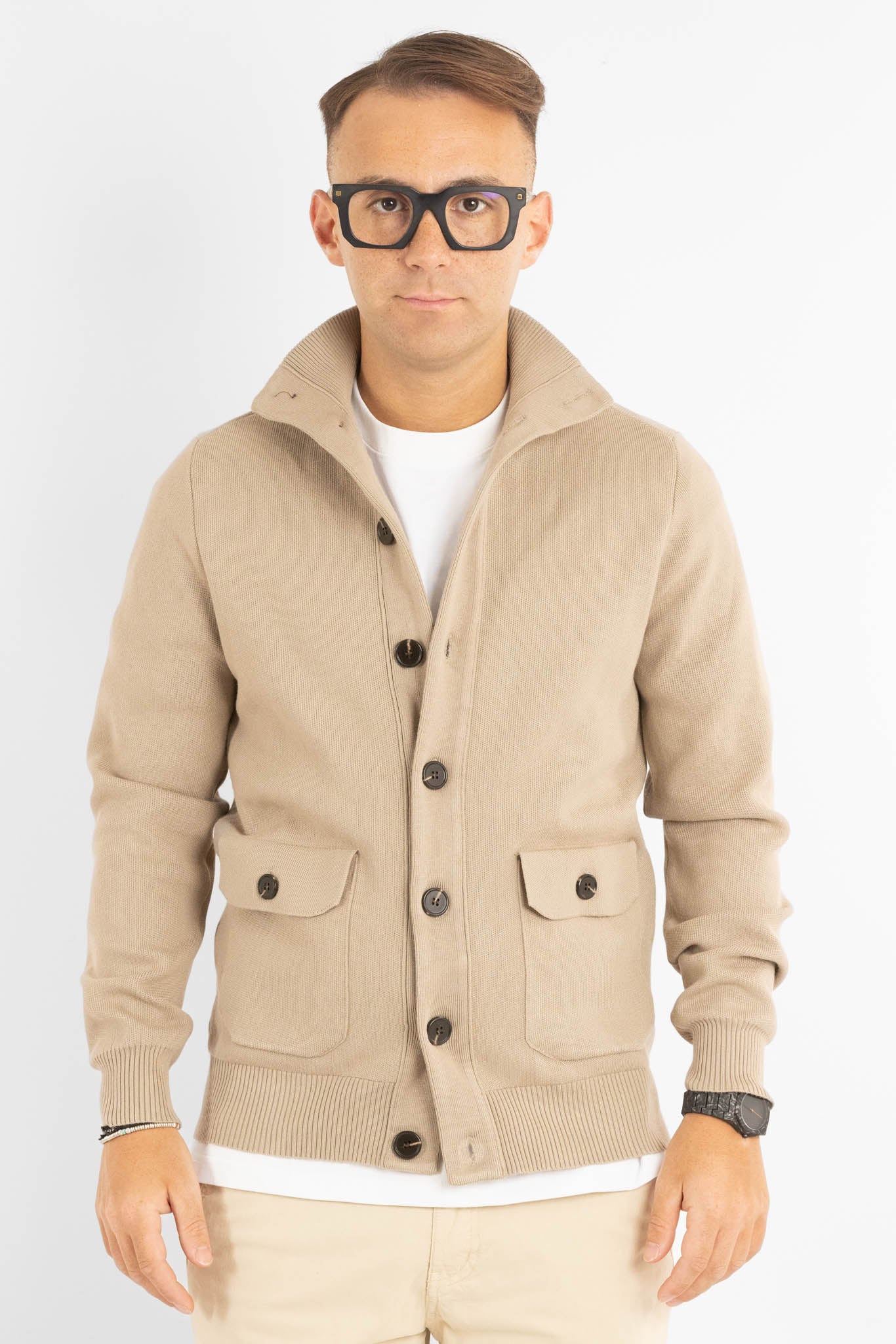 Cardigan con Bottoni e Tasche | Beige