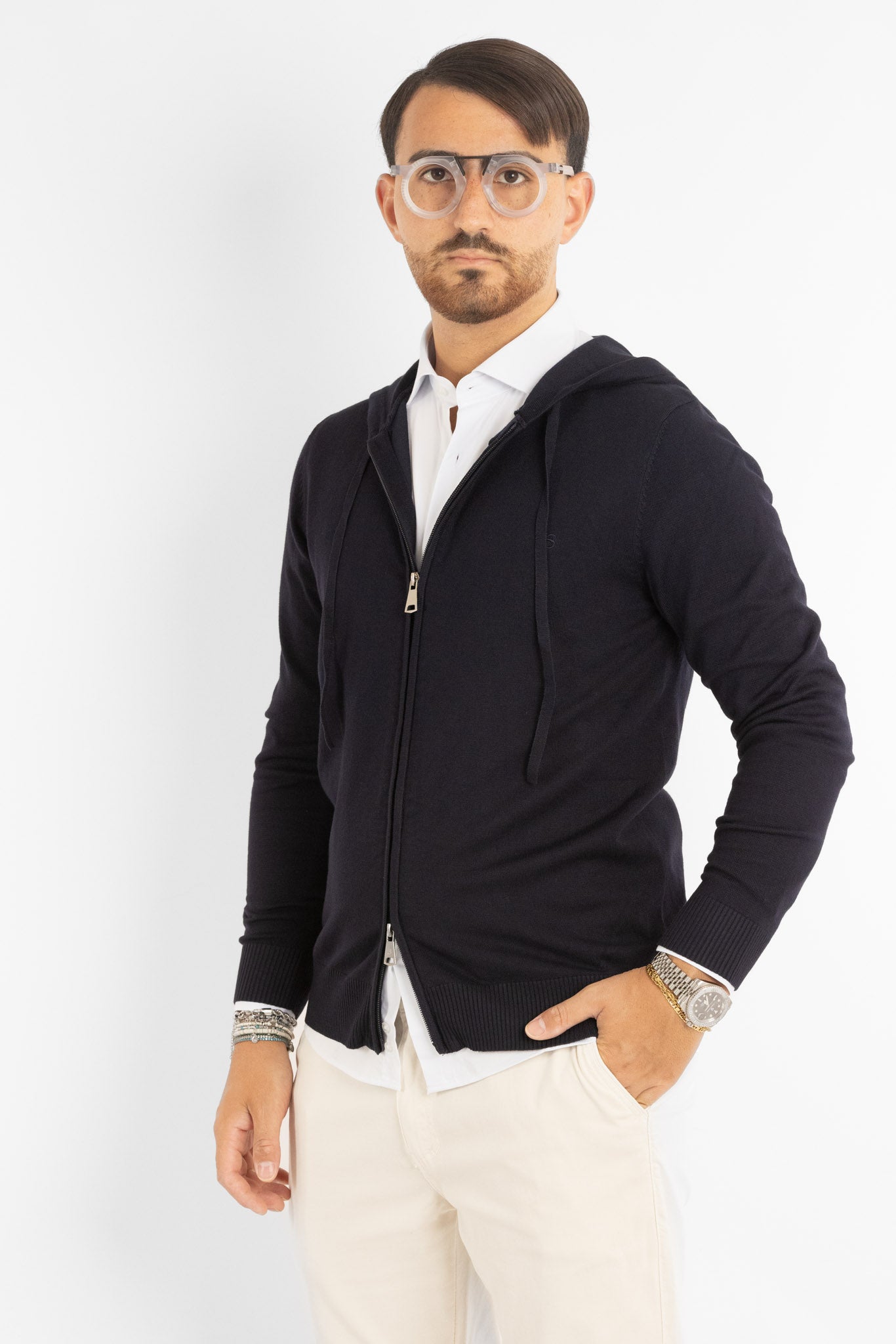 Cardigan Basic Zip e Cappuccio | Blu