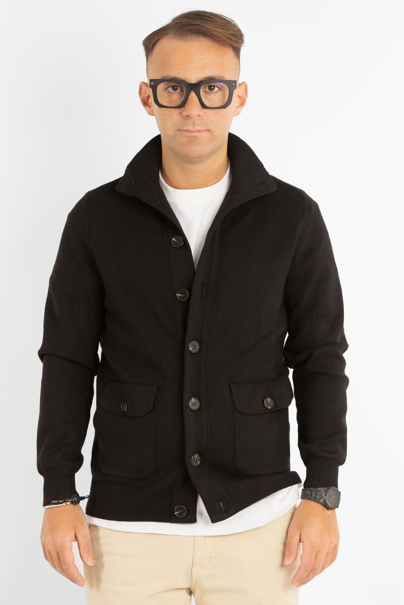 Cardigan con Bottoni e Tasche | Nero