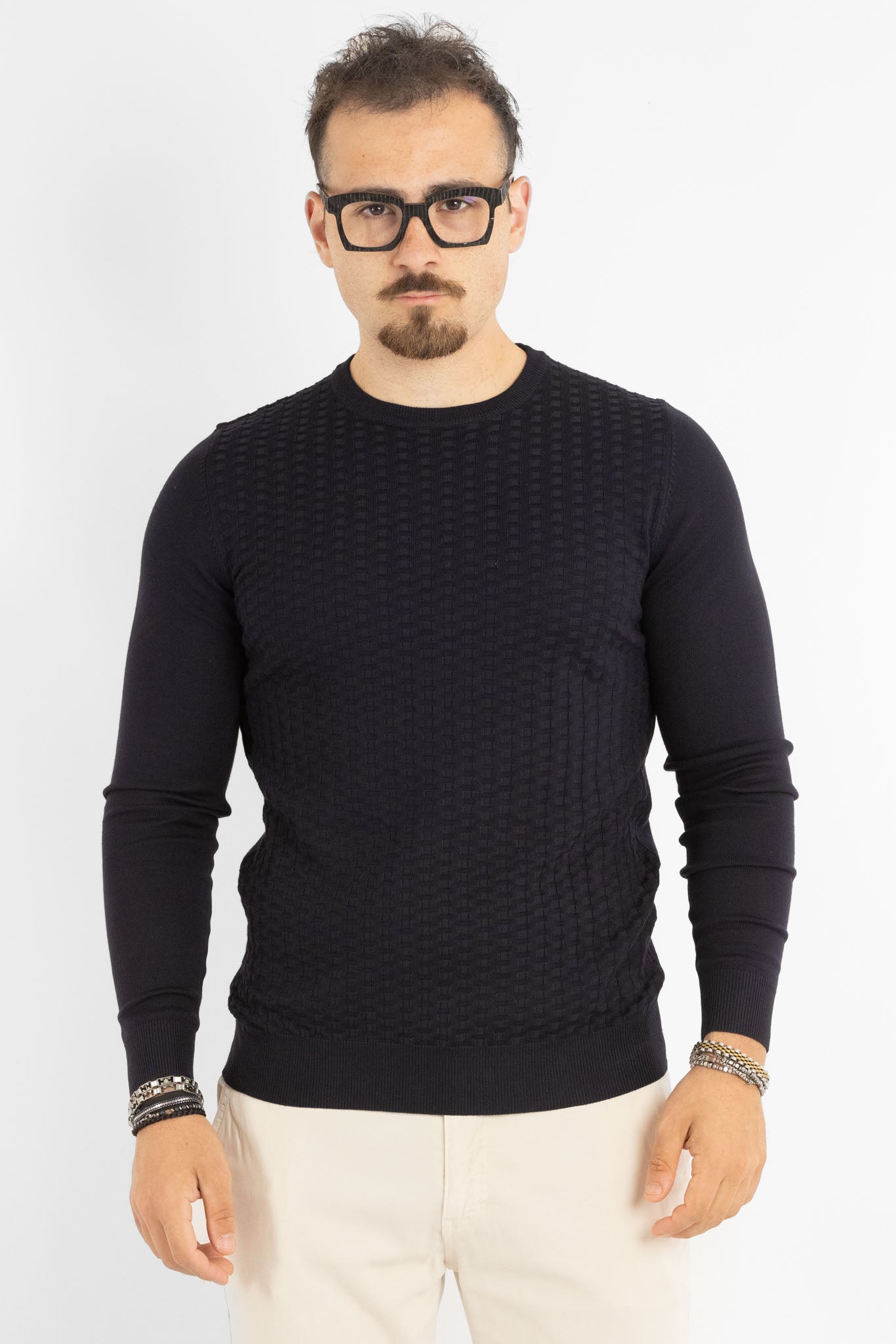 Pullover Girocollo Tramato Slim | 2 per €40 | Blu