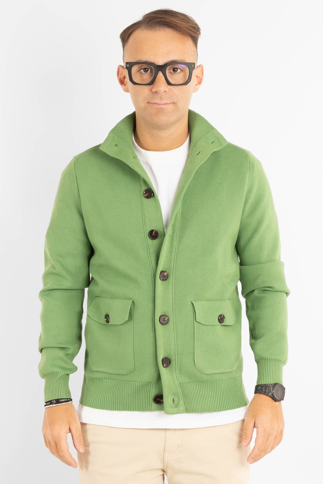 Cardigan con Bottoni e Tasche | Verde