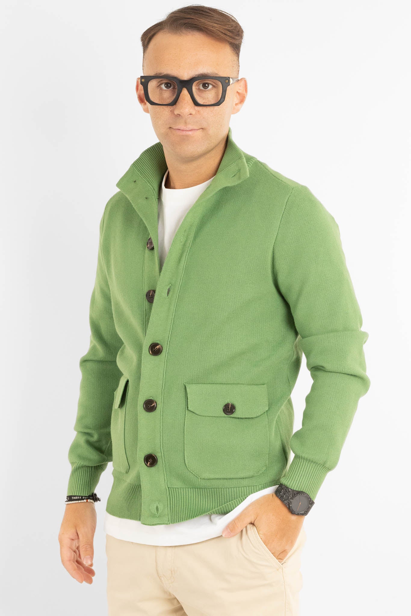 Cardigan con Bottoni e Tasche | Verde