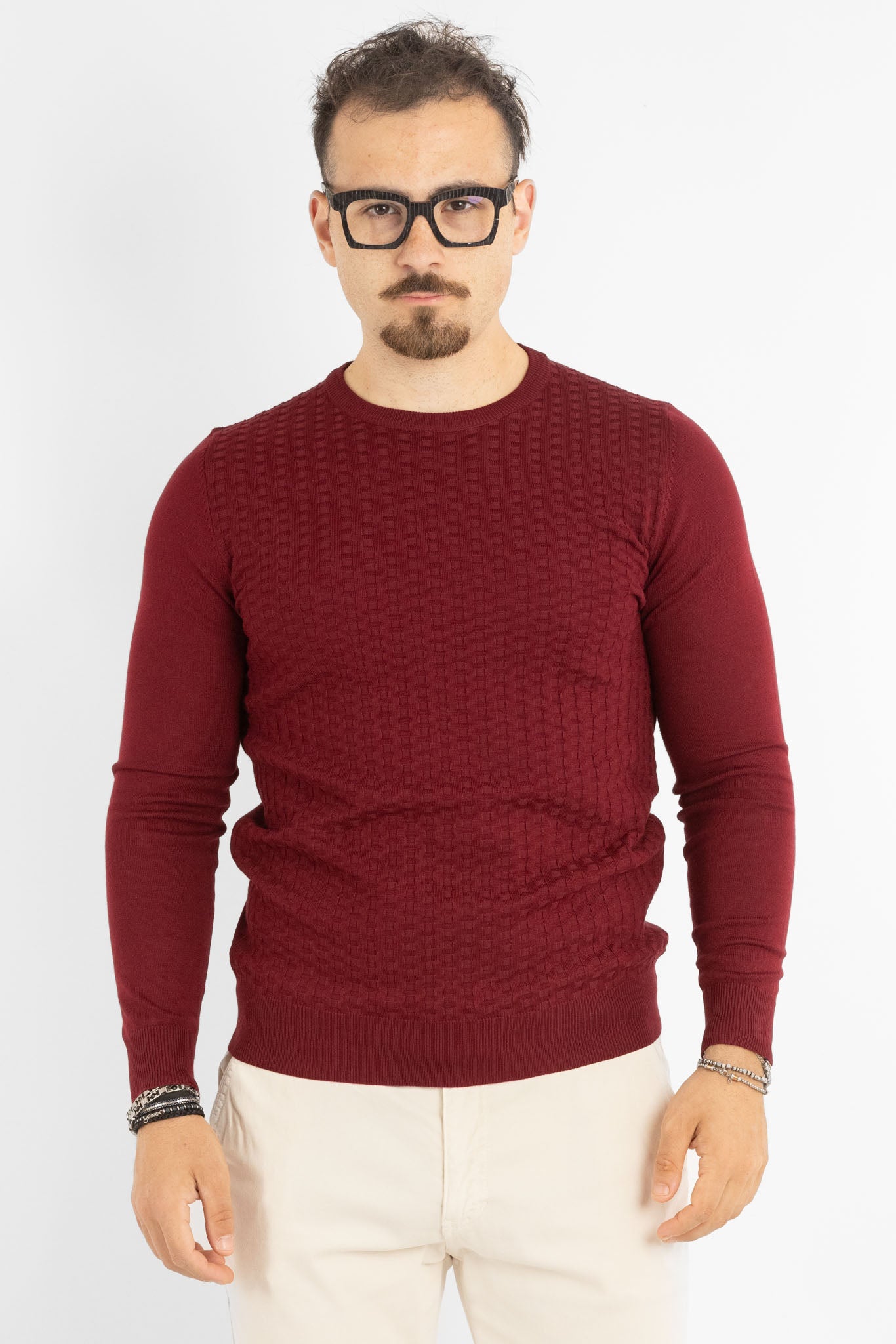 Pullover Girocollo Tramato Slim | 2 per €40 | Bordeaux