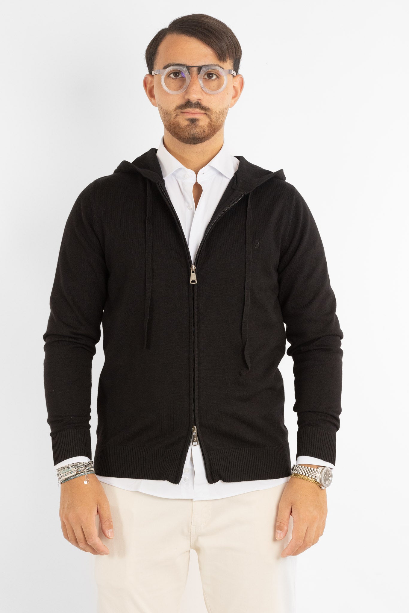 Cardigan Basic Zip e Cappuccio | Nero