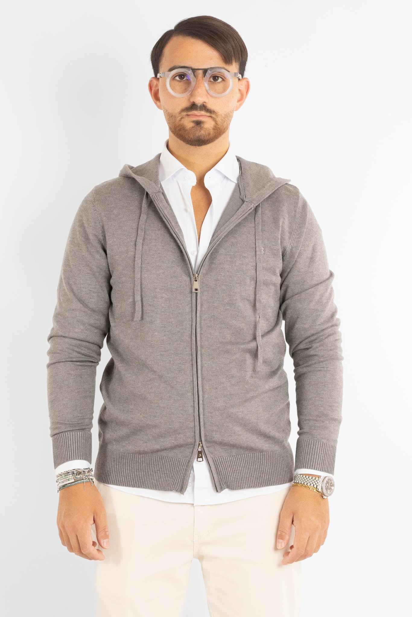Cardigan Basic Zip e Cappuccio | Grigio