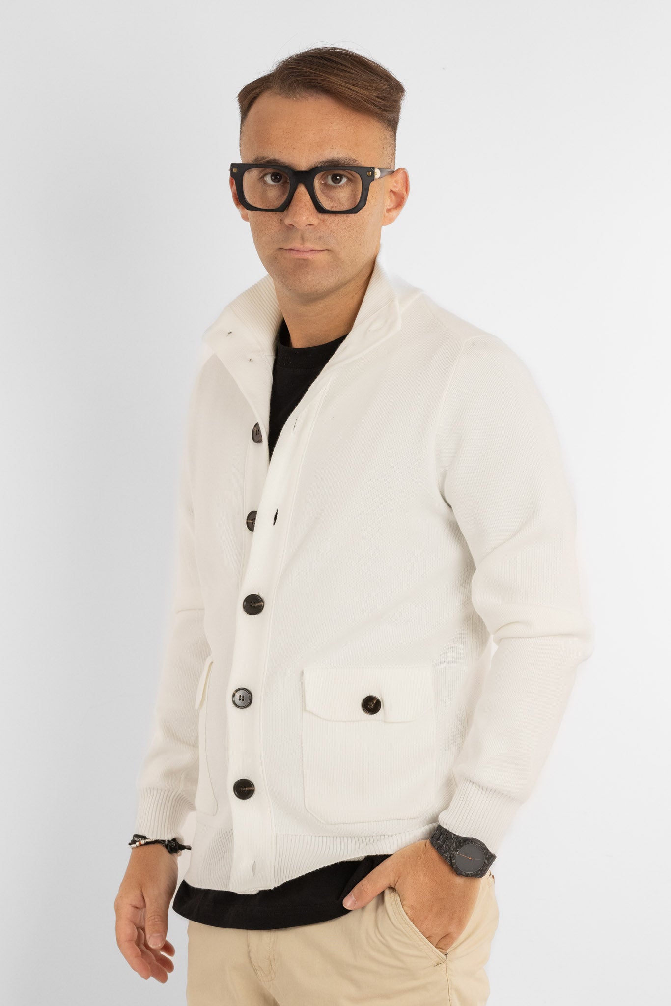 Cardigan con Bottoni e Tasche | Bianco