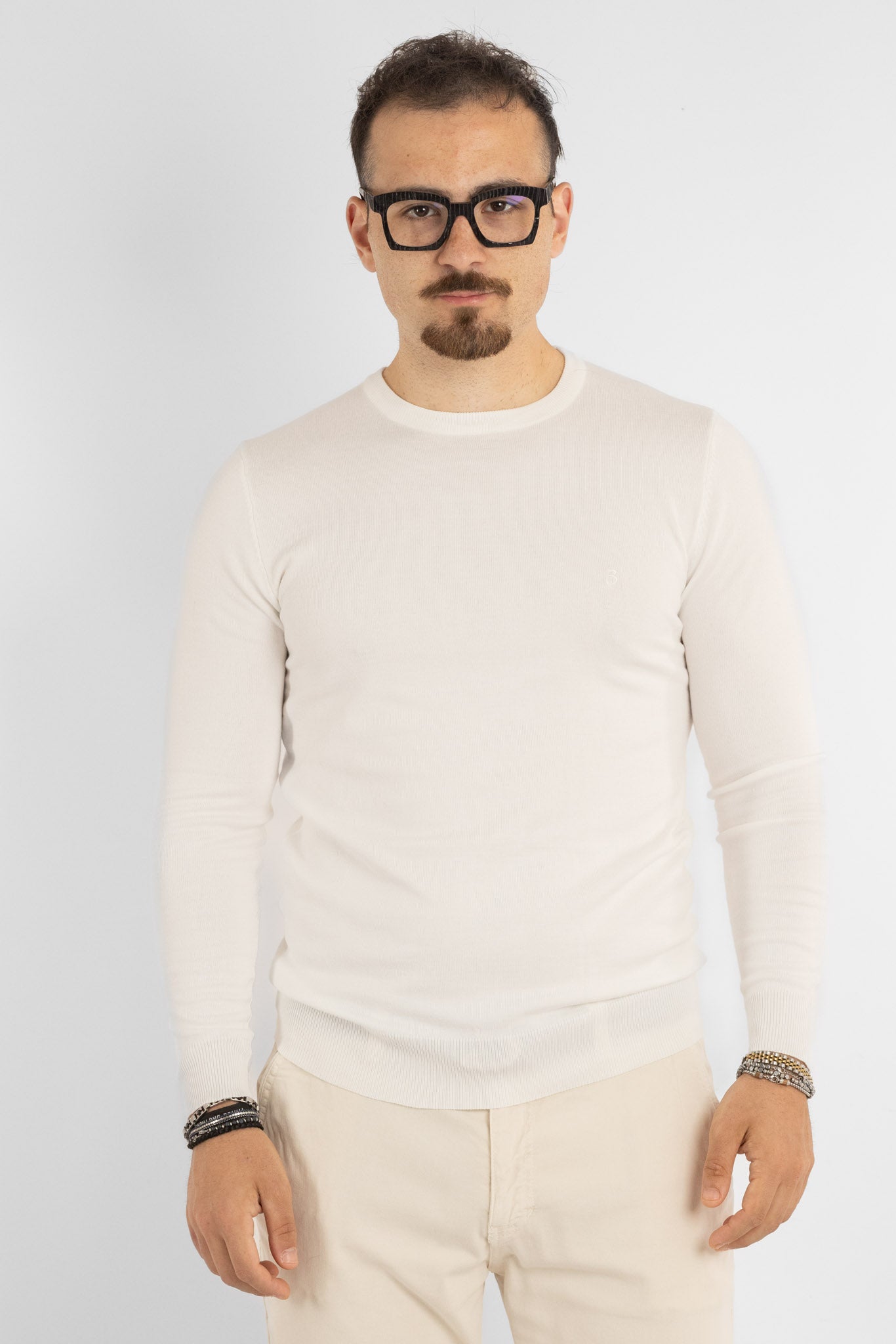 Pullover Girocollo Basic Slim | 2 per €40 | Bianco