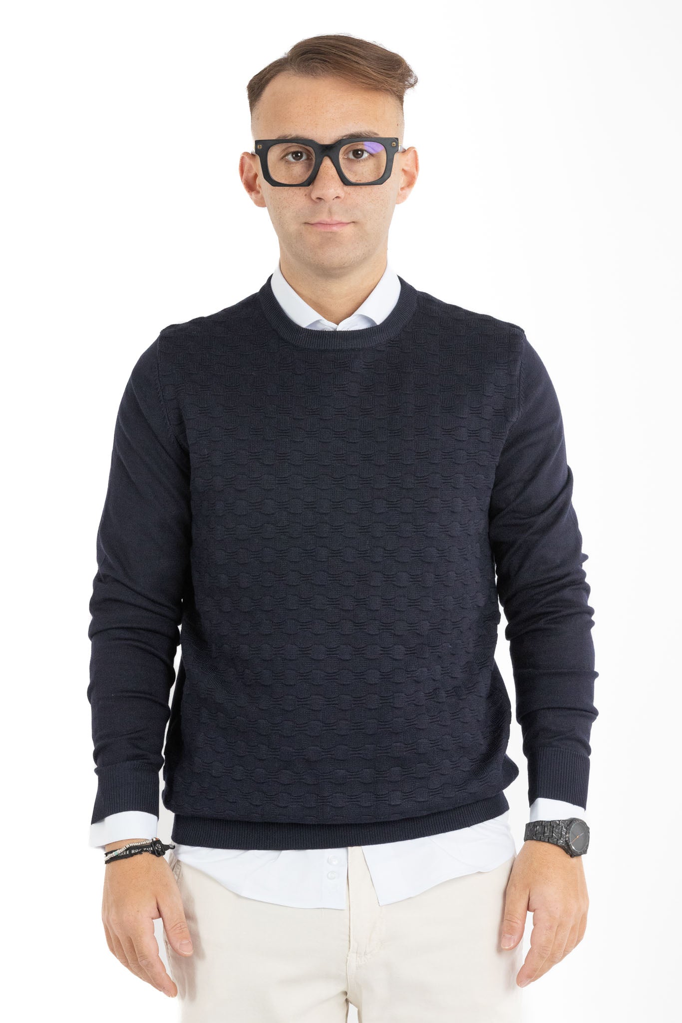 Pullover Girocollo Trama Ovale Slim | 2 per €40 | Blu