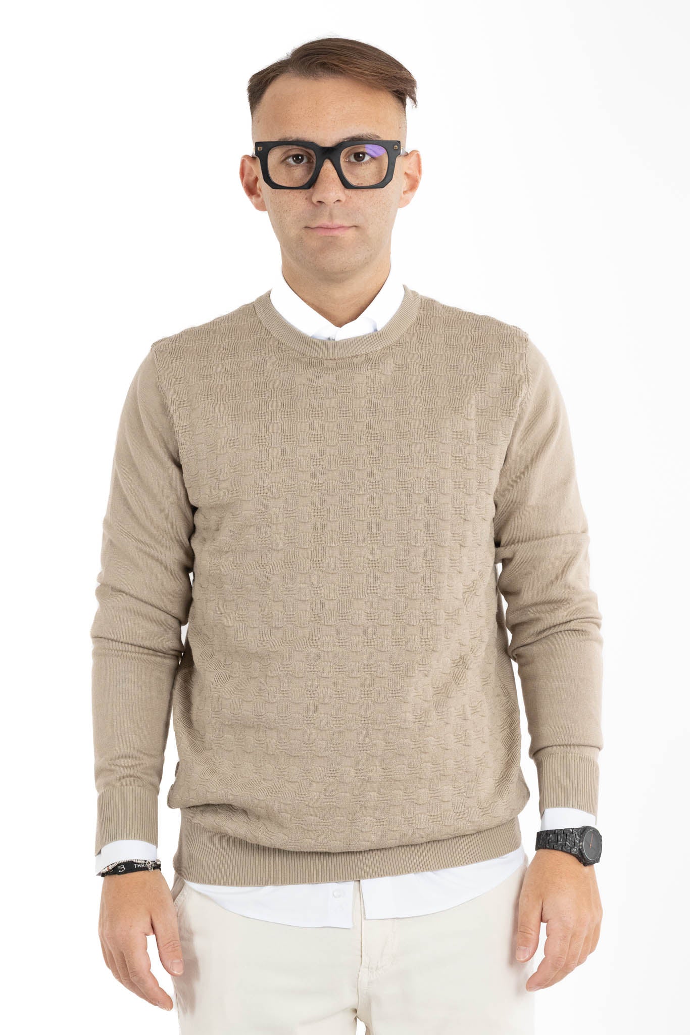 Pullover Girocollo Trama Ovale Slim | 2 per €40 | Beige