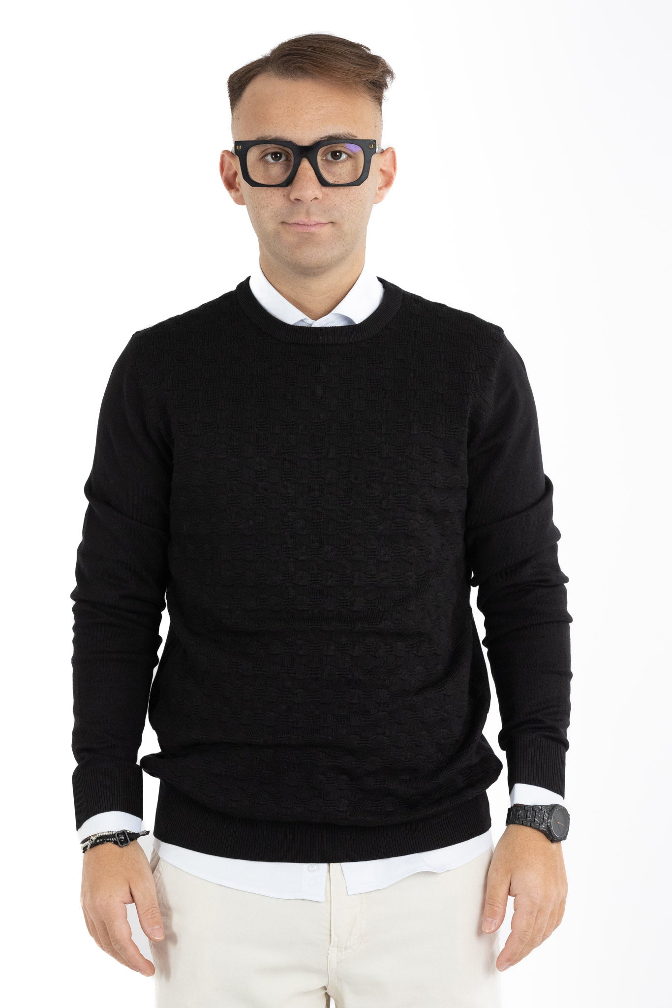 Pullover Girocollo Trama Ovale Slim | 2 per €40 | Nero