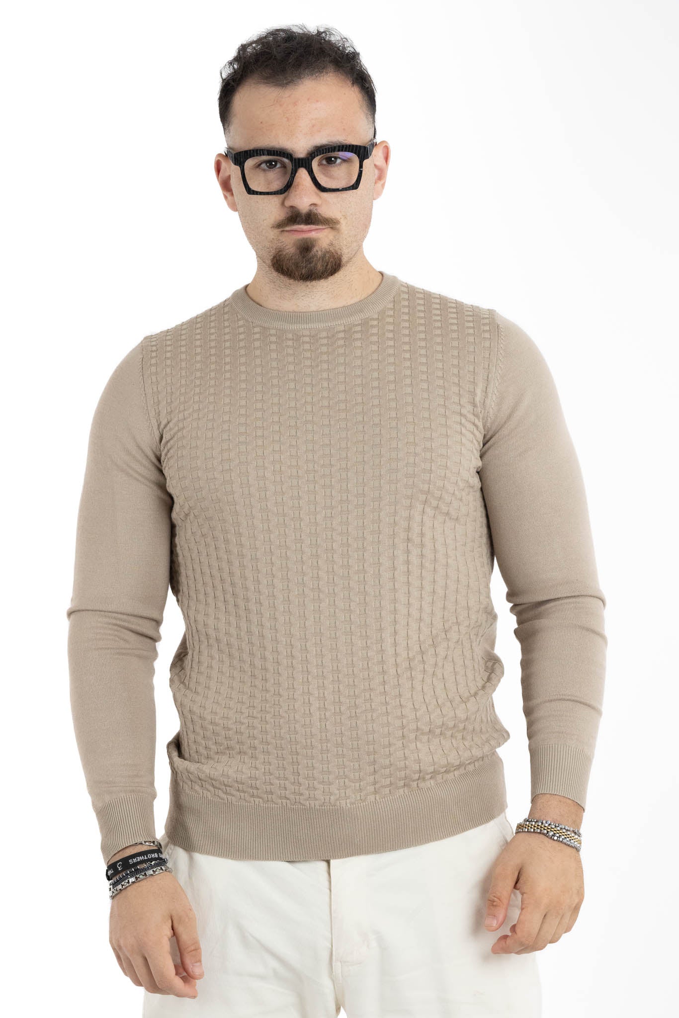Pullover Girocollo Tramato Slim | 2 per €40 | Beige
