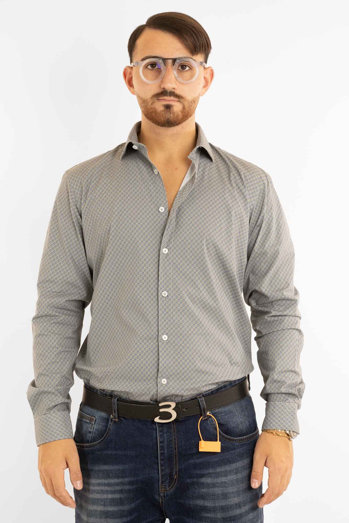 Chemise en coton semi-slim à motifs | Bandeaux verts 08