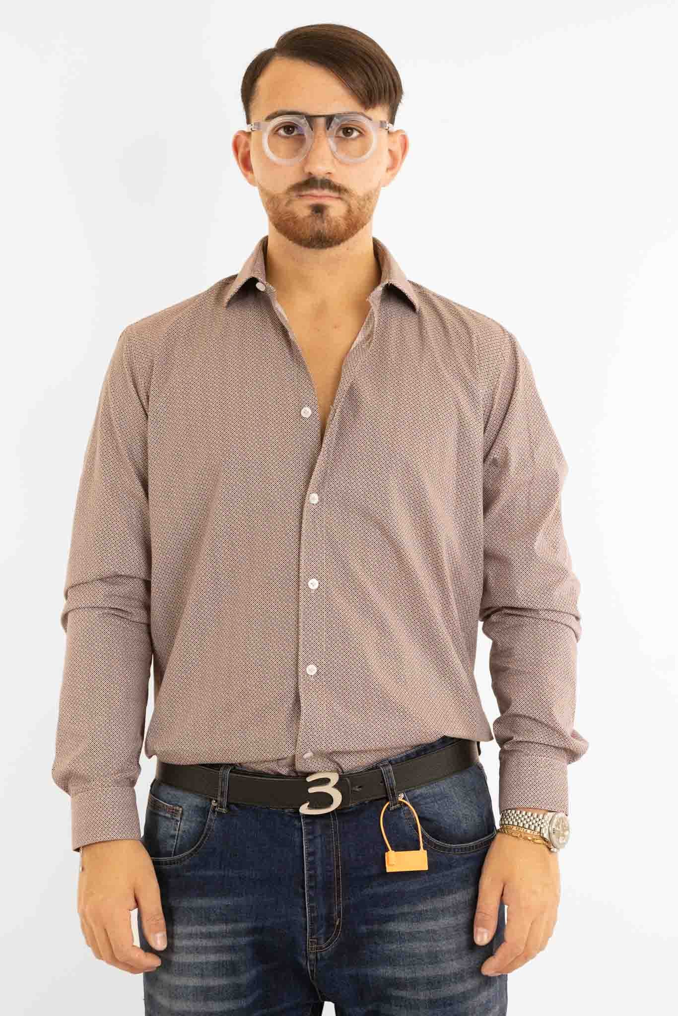 Chemise semi-slim en coton à motifs | Multicolore Bordeaux 22