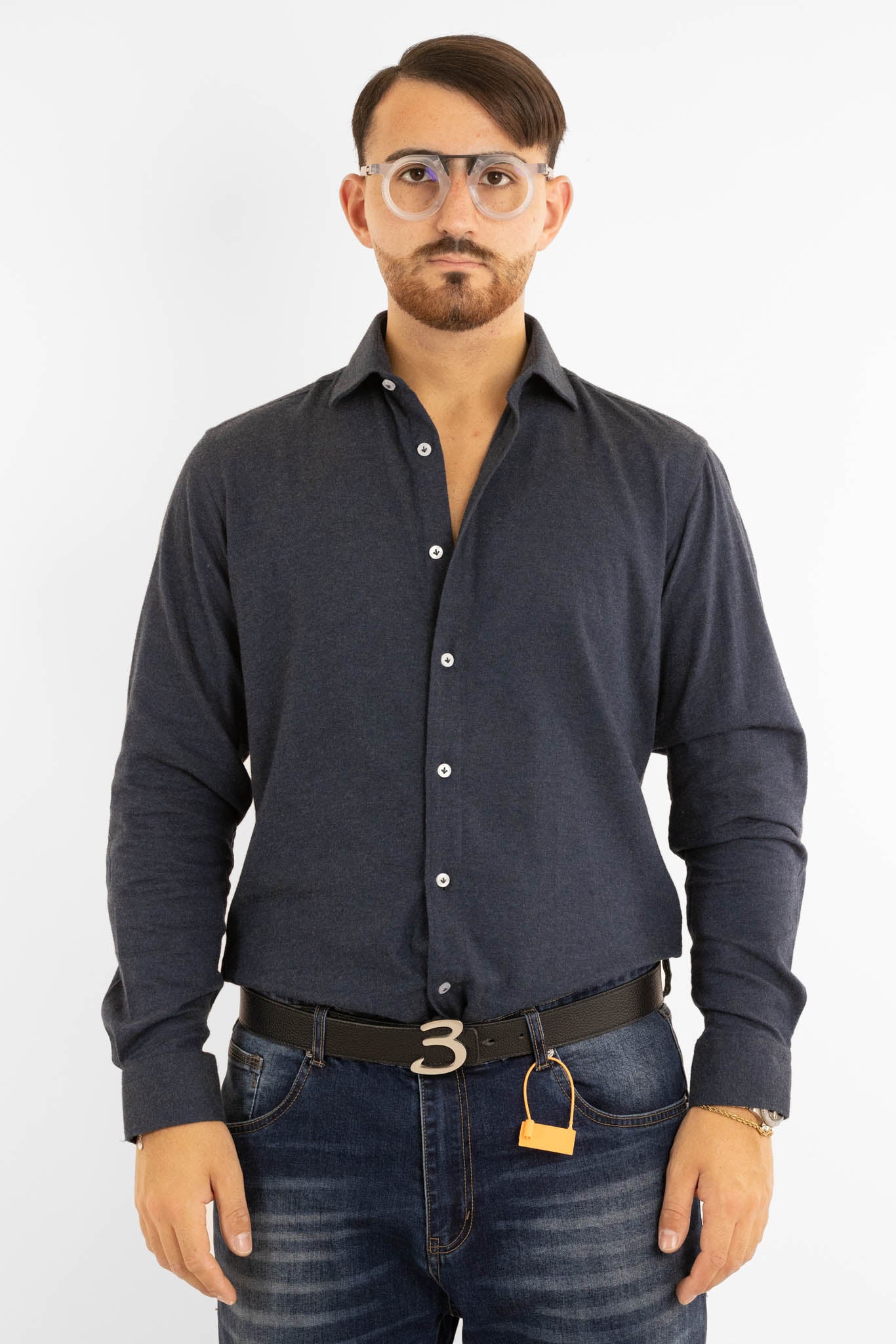 Chemise en flanelle semi-slim | Bleue