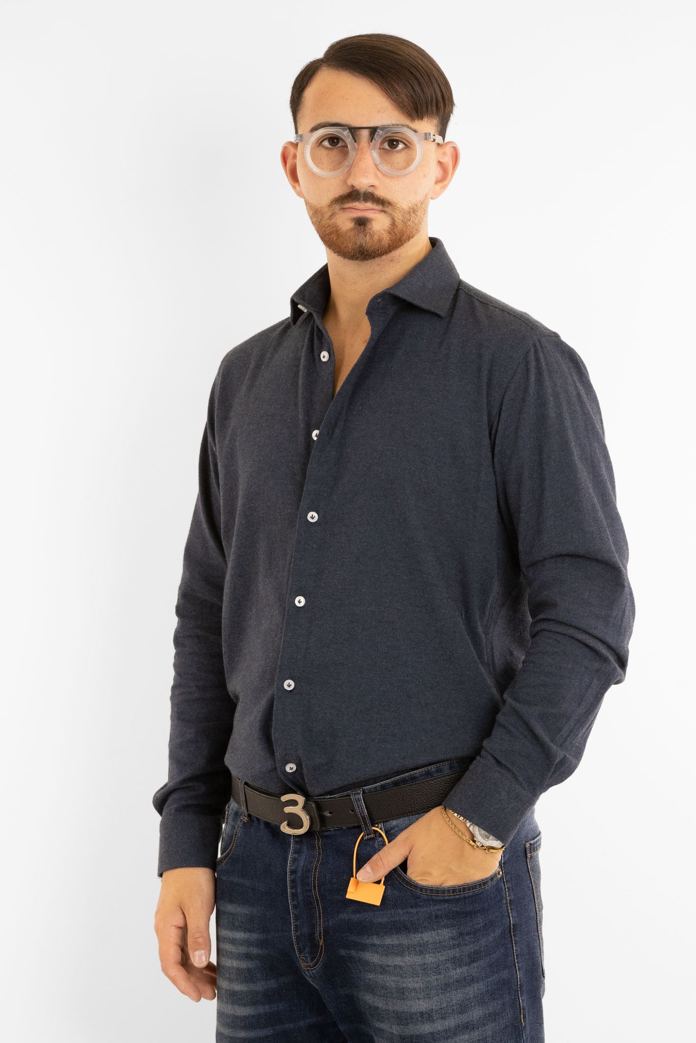 Chemise en flanelle semi-slim | Bleue