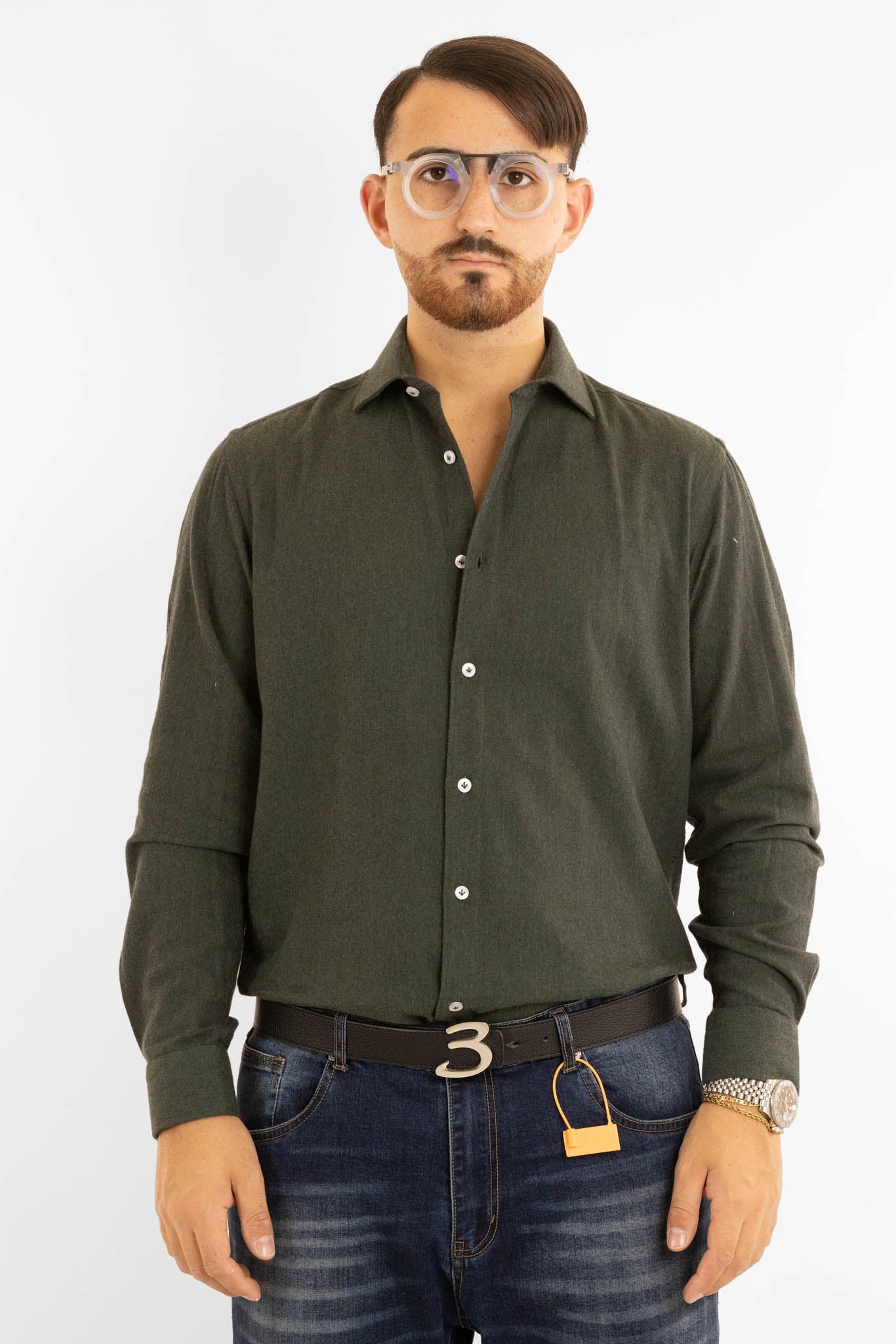 Chemise en flanelle semi-slim | Verte