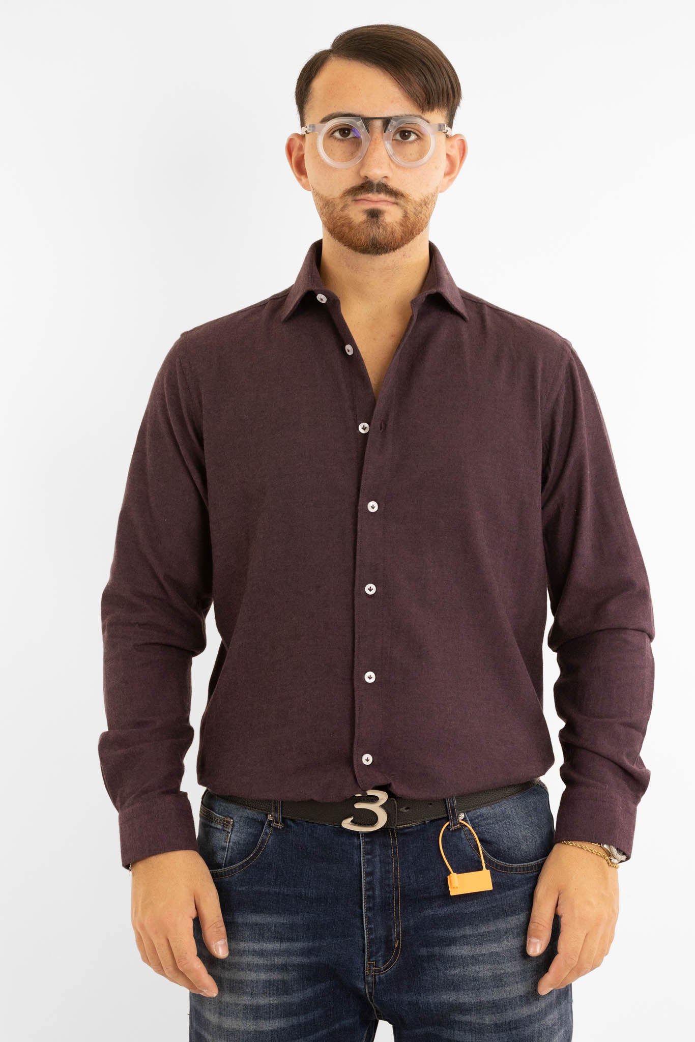 Chemise en flanelle semi-slim | Bordeaux