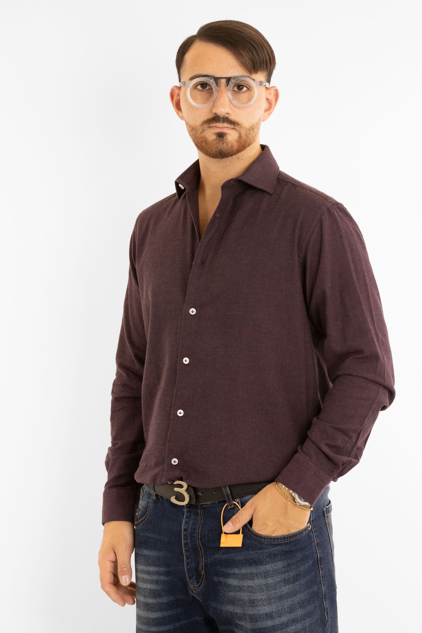 Chemise en flanelle semi-slim | Bordeaux