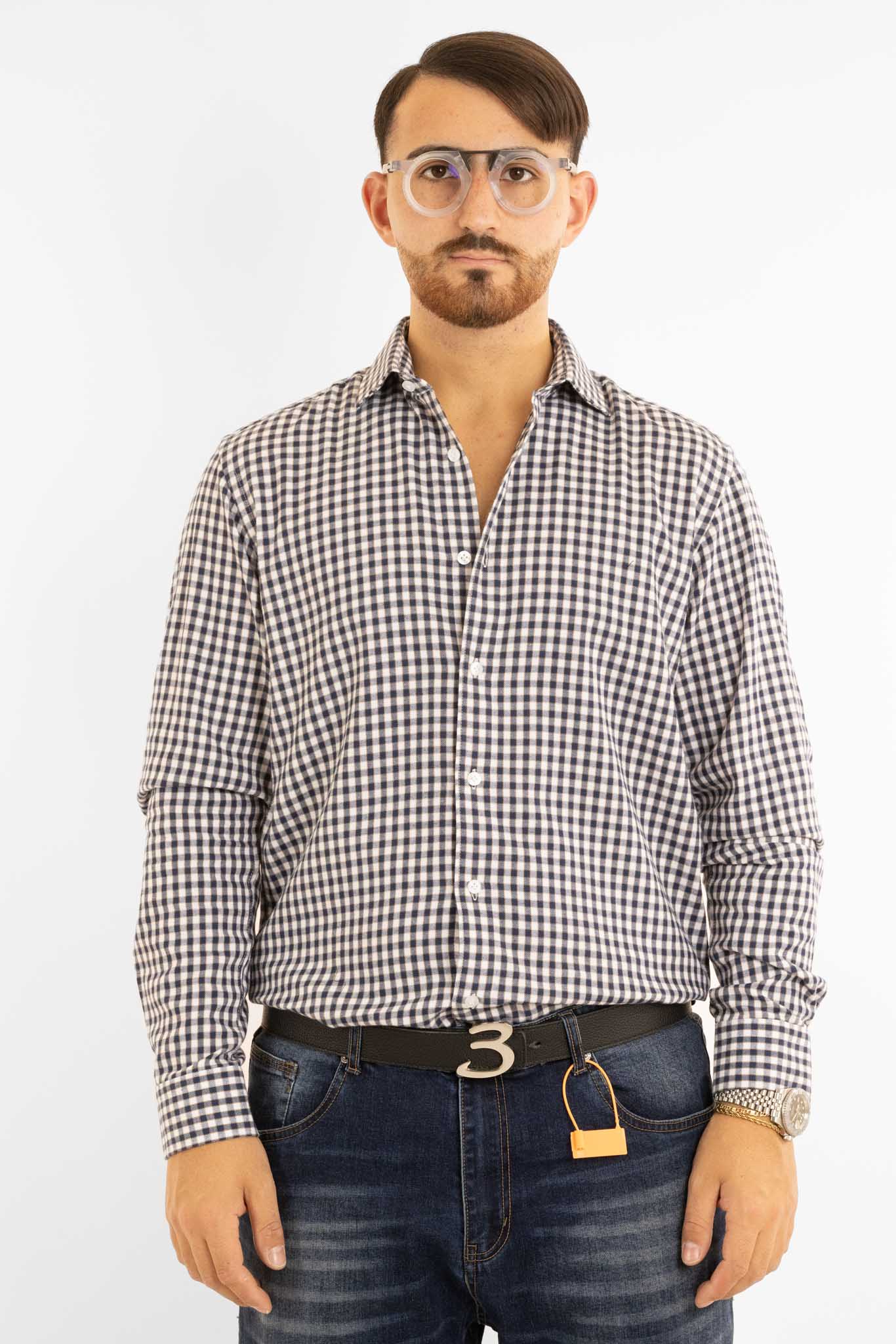 Chemise en flanelle à carreaux semi-slim | Beige