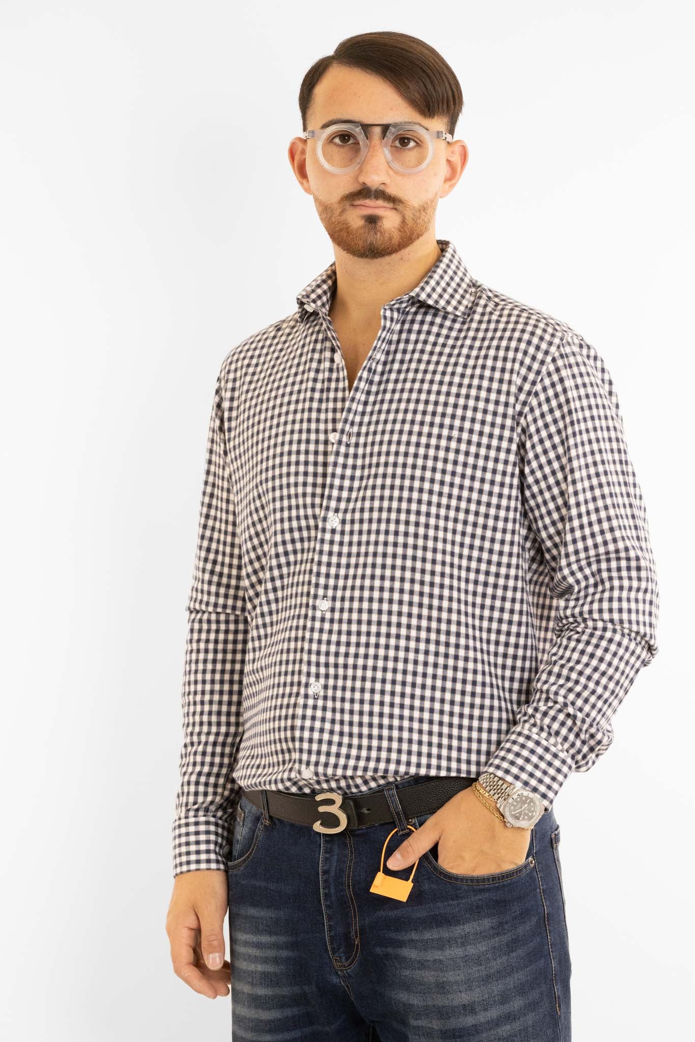 Chemise en flanelle à carreaux semi-slim | Beige
