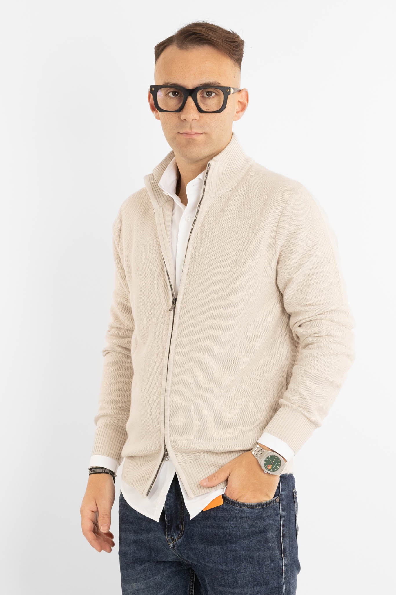 Chicco di Riso 908 Pull entièrement zippé | 2 pour 60 € | Crème