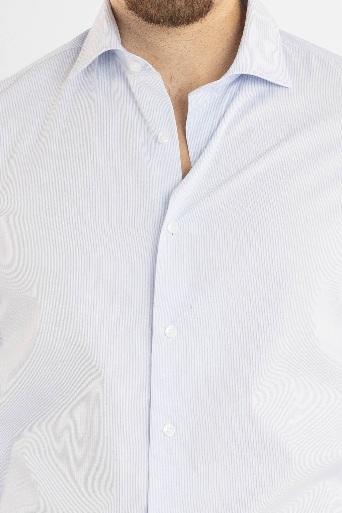 Chemise slim fit double épaisseur infroissable à fines rayures 8261 | Bleue