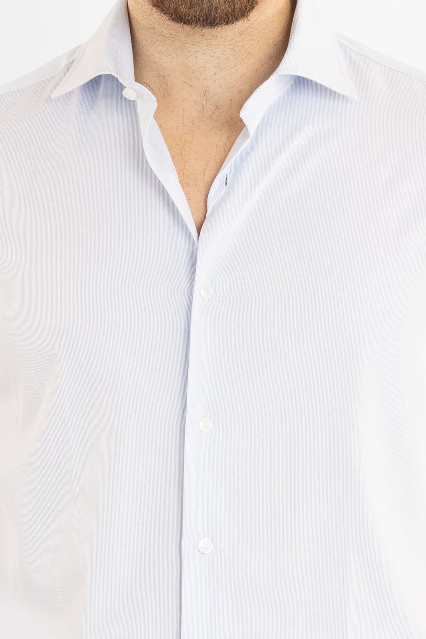 Chemise coupe classique à double torsion infroissable et fines rayures 8261 | Blanche