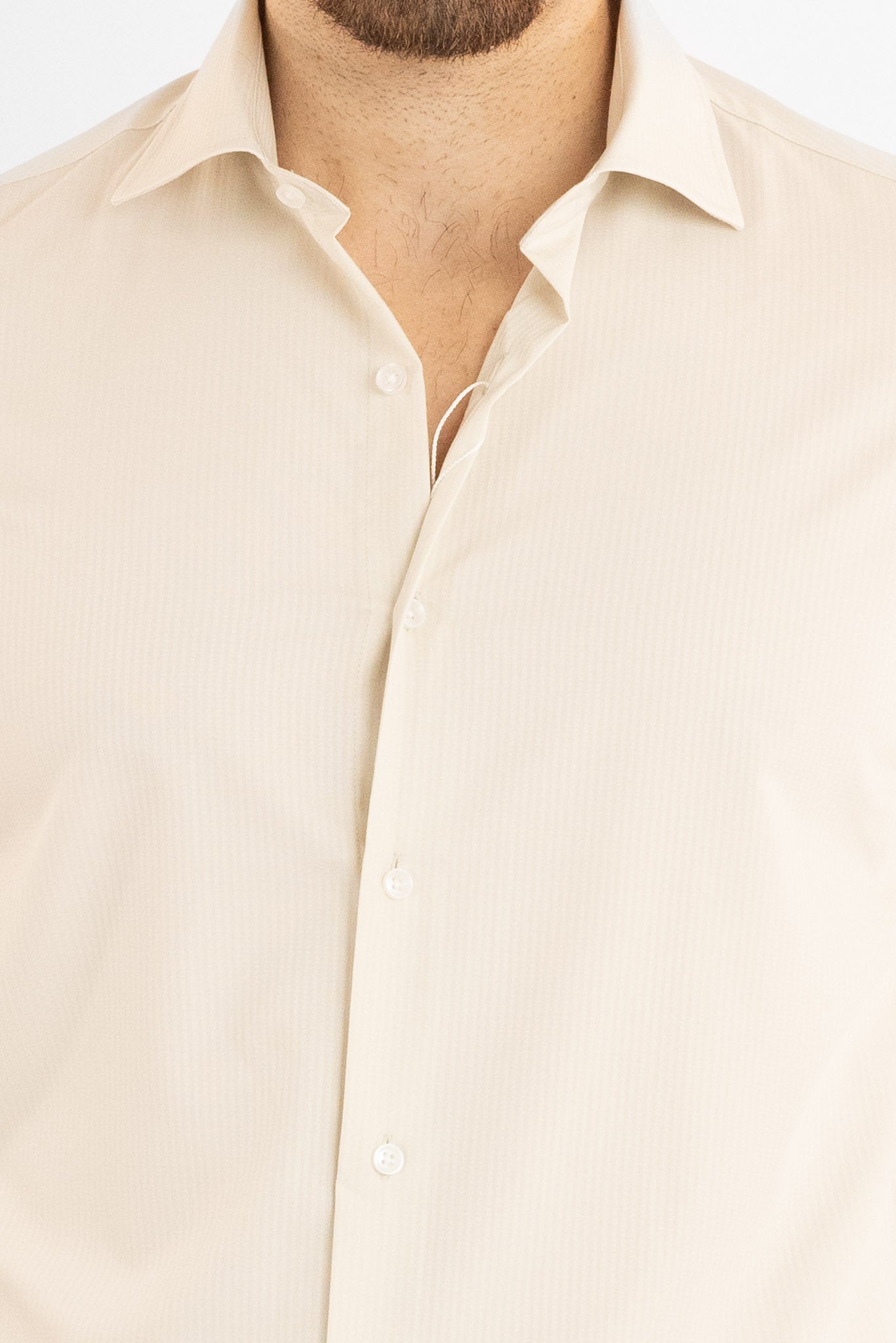 Chemise slim fit à double torsion infroissable avec rayures assorties 5185 | Beige