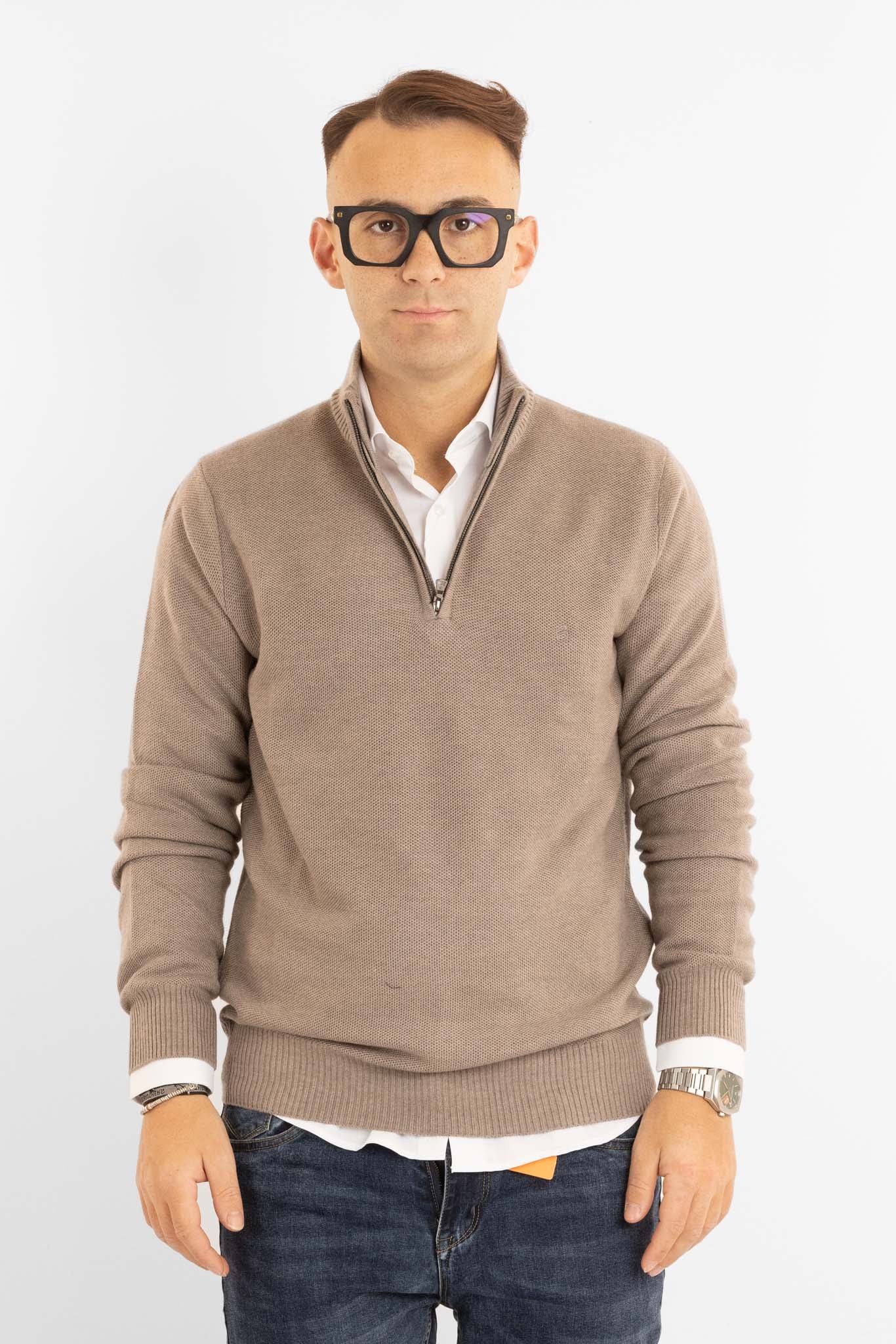 Chicco di Riso 907 Pull demi-zip | 2 pour 60 € | Gris tourterelle