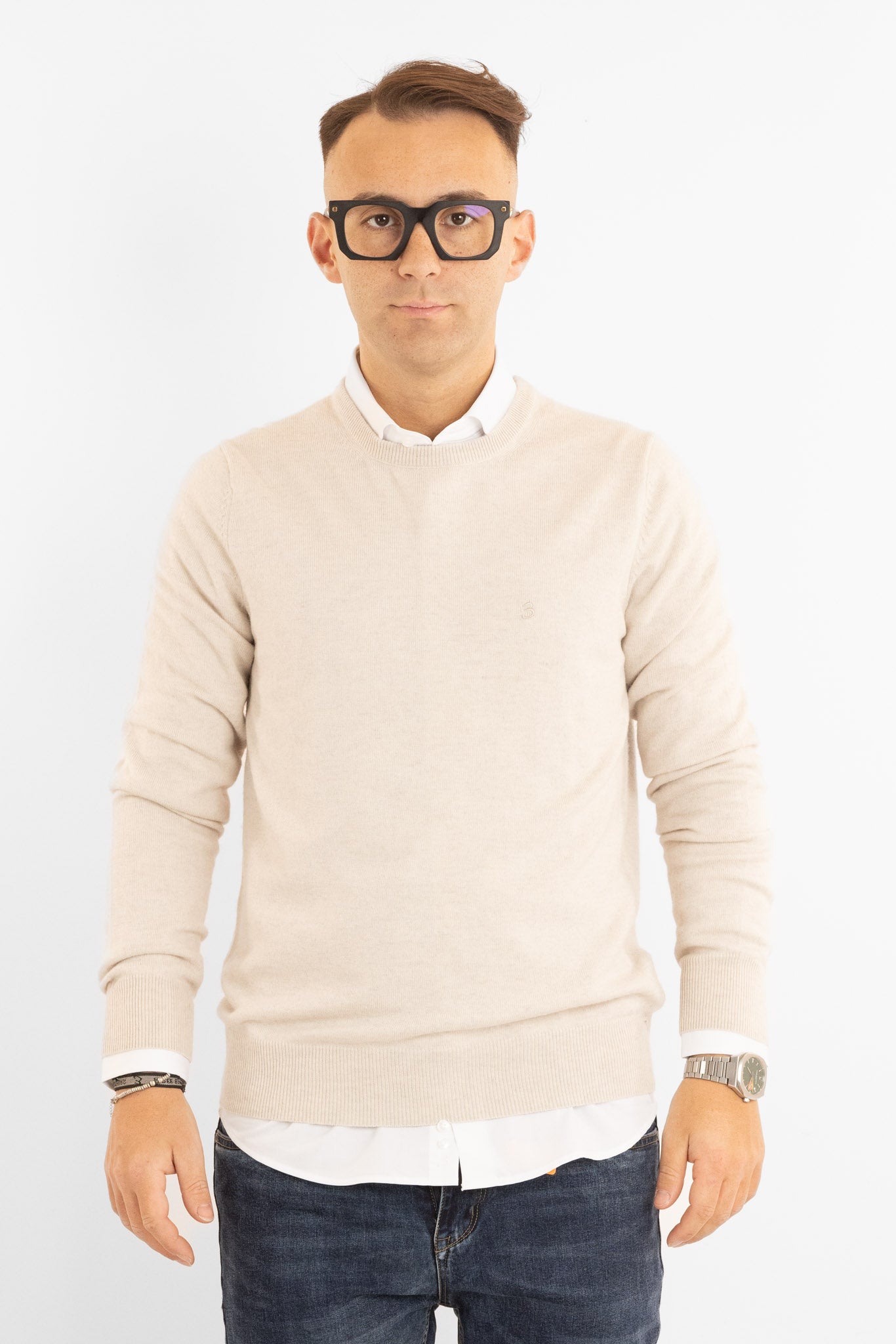 Pull col rond en cachemire mélangé 2371 | 2 pour 60 € | Crème