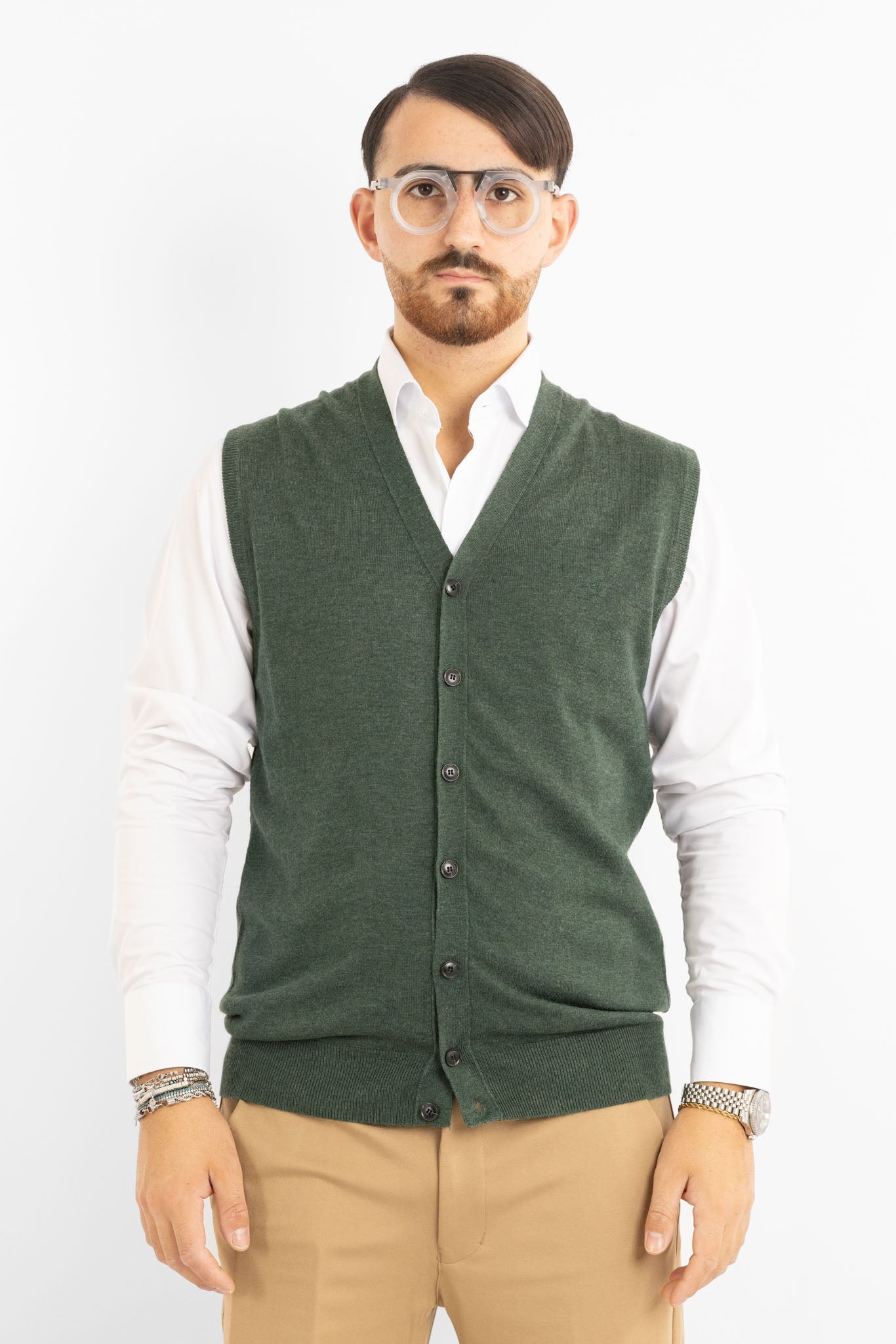 Cardigan Gilet a V con Bottoni Misto Lana 850 | 2 per €50 | Verde