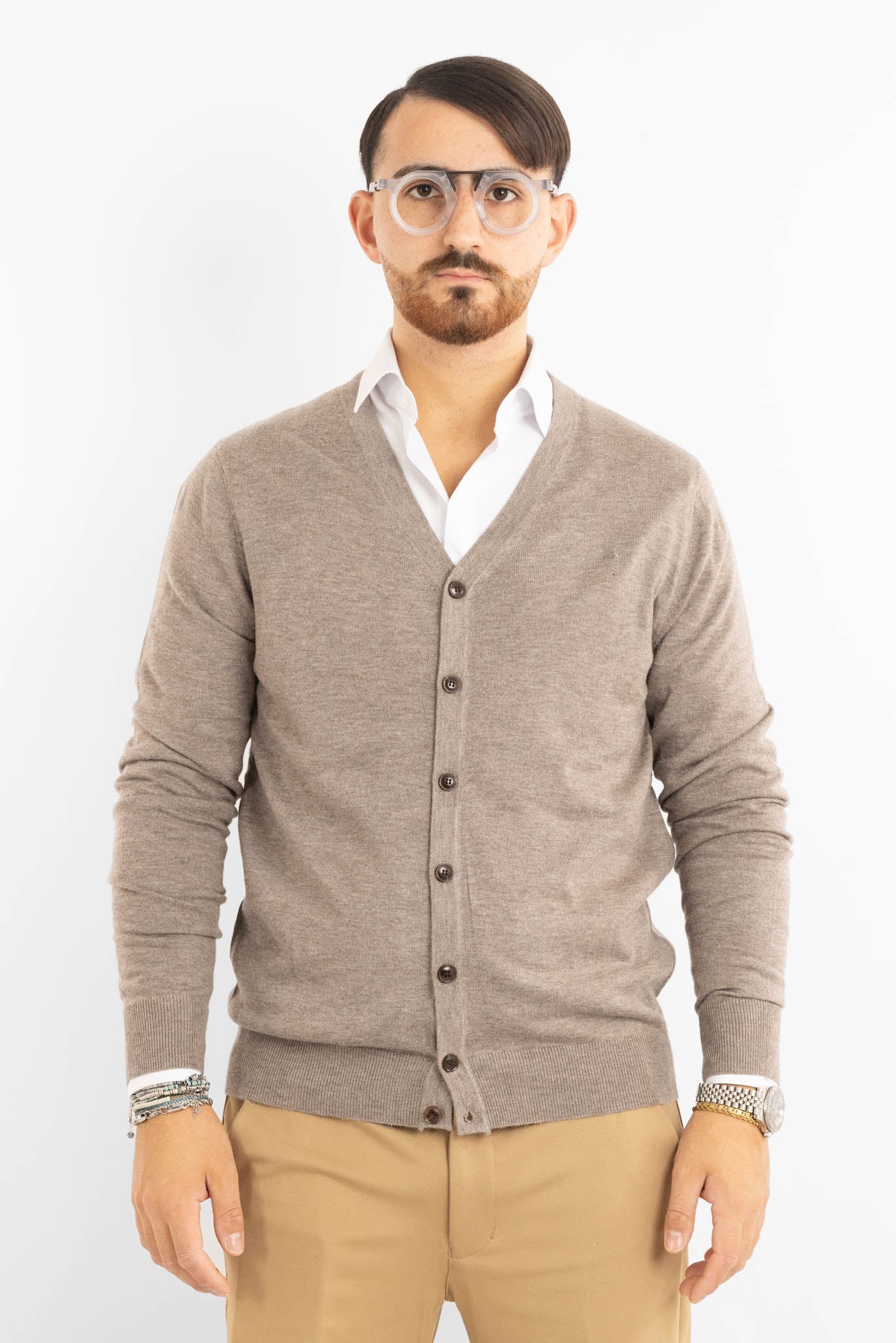 Cardigan a V con Bottoni Misto Lana 817 | 2 per €50 | Tortora