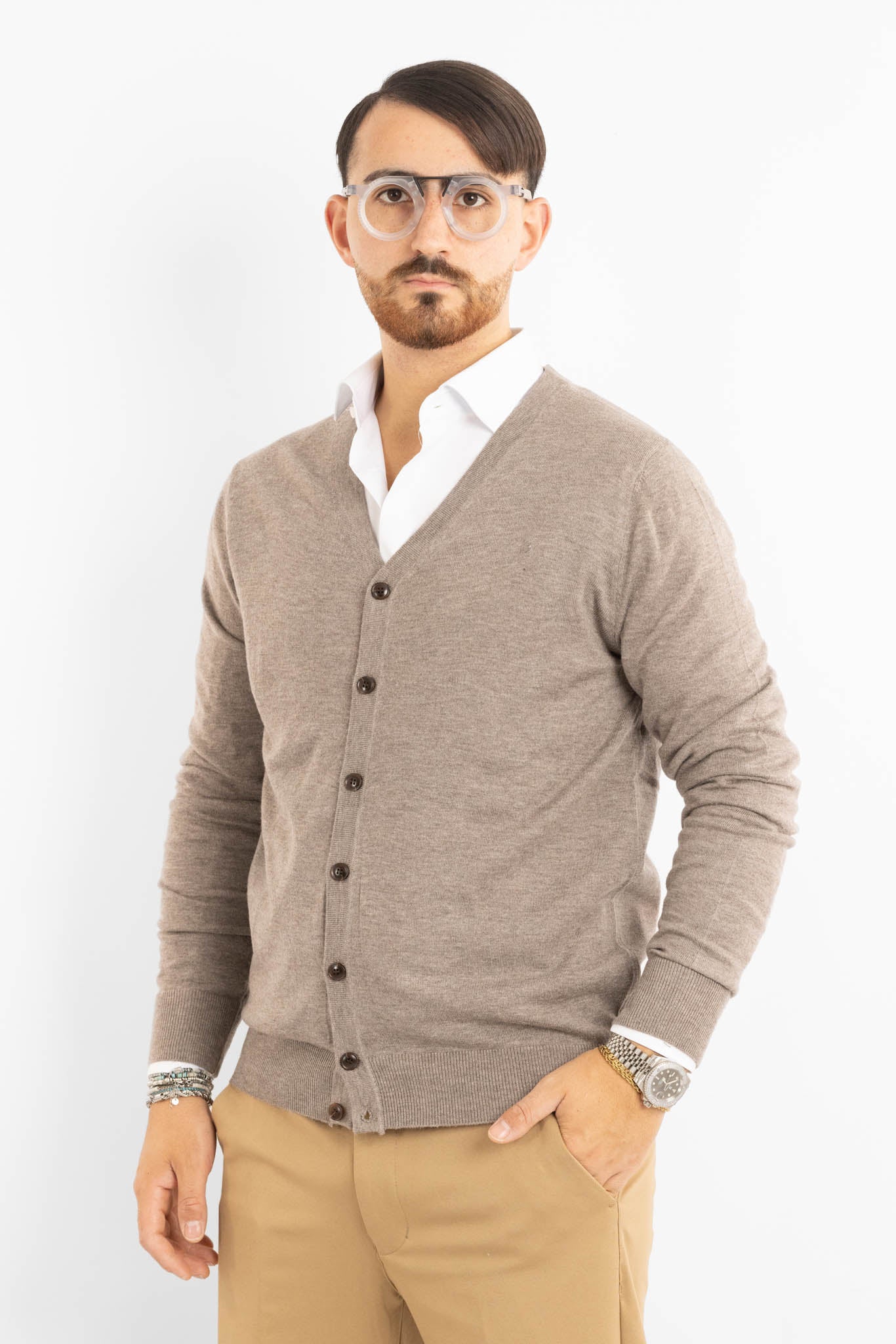 Cardigan a V con Bottoni Misto Lana 817 | 2 per €50 | Tortora