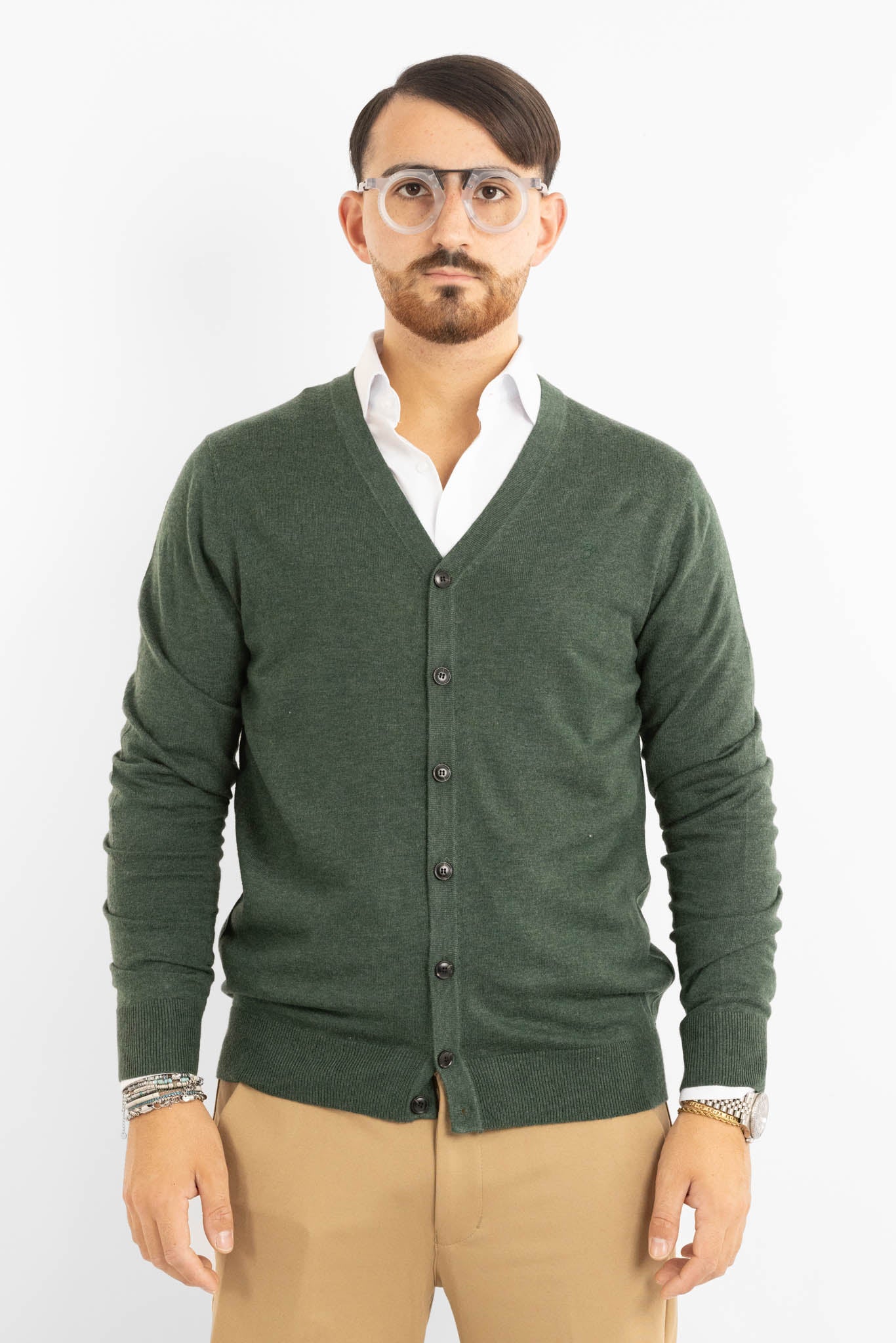 Cardigan a V con Bottoni Misto Lana 817 | 2 per €50 | Verde