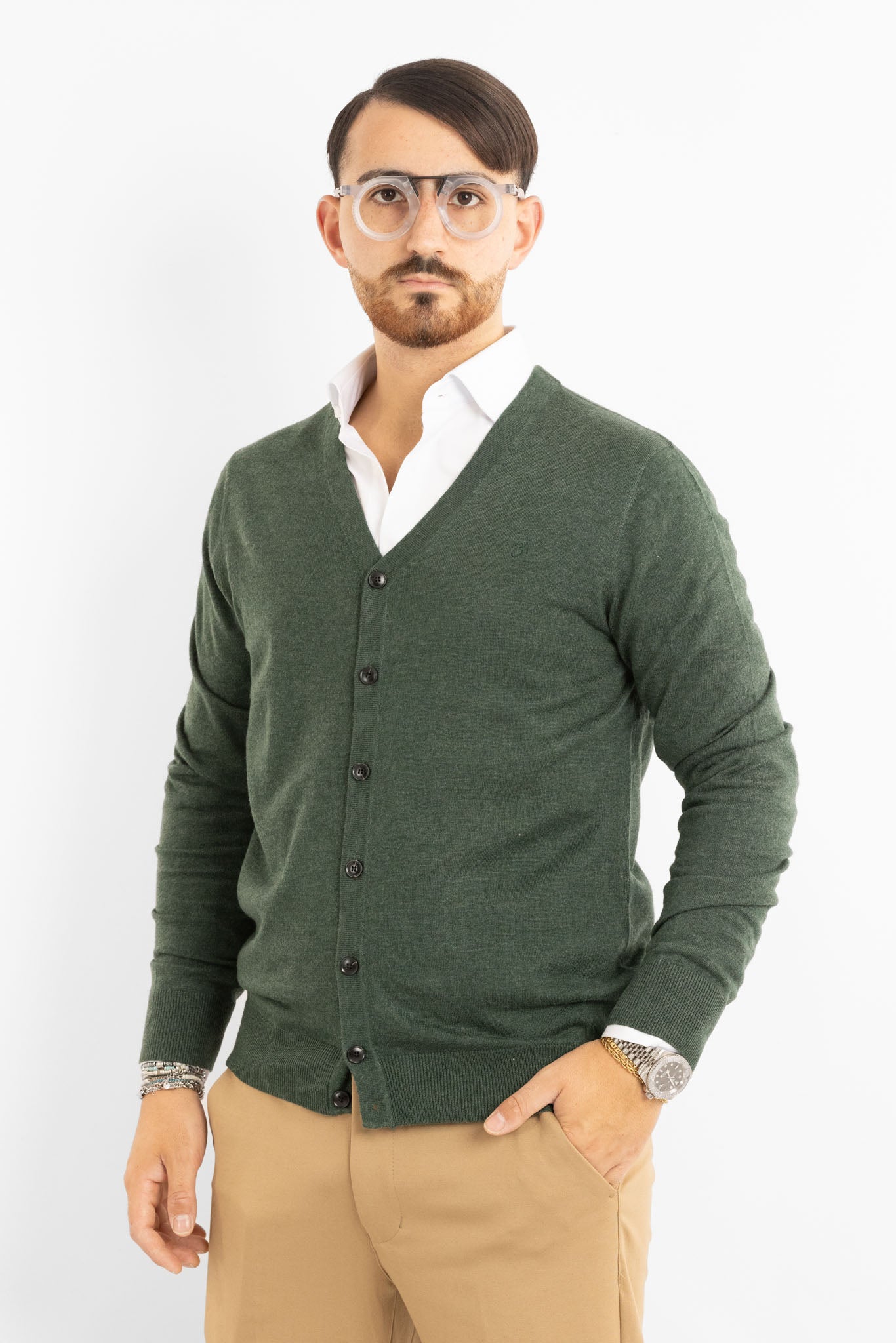 Cardigan a V con Bottoni Misto Lana 817 | 2 per €50 | Verde