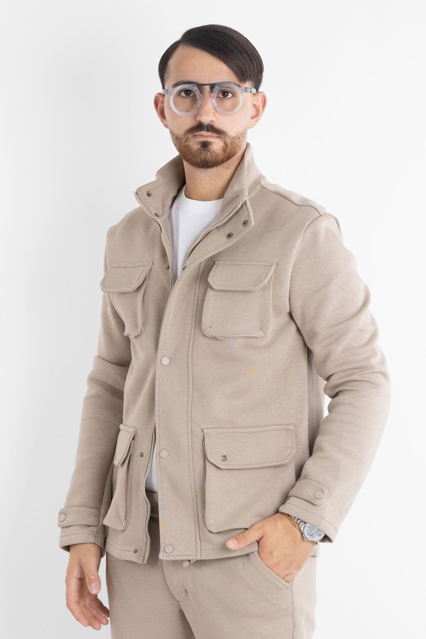 Veste safari en jersey épais 6701 | 2 pour 60 € | Sable