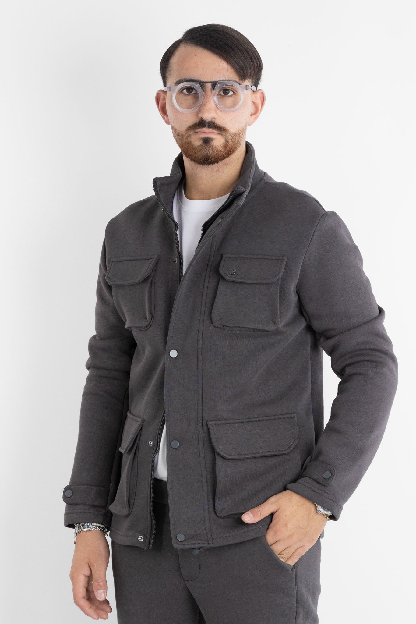 Veste safari en jersey épais 6701 | 2 pour 60 € | Grise